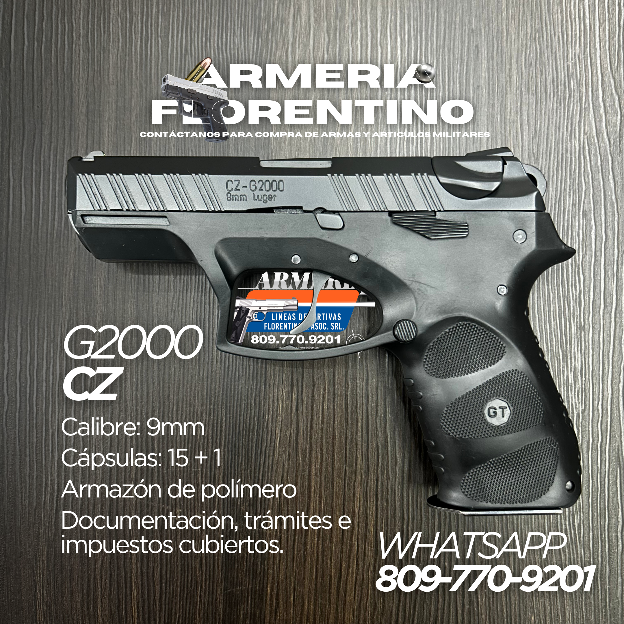 PISTOLA CZ, MODELO G2000, CALIBRE 9MM, CAPSULAS: 15 CAPSULAS