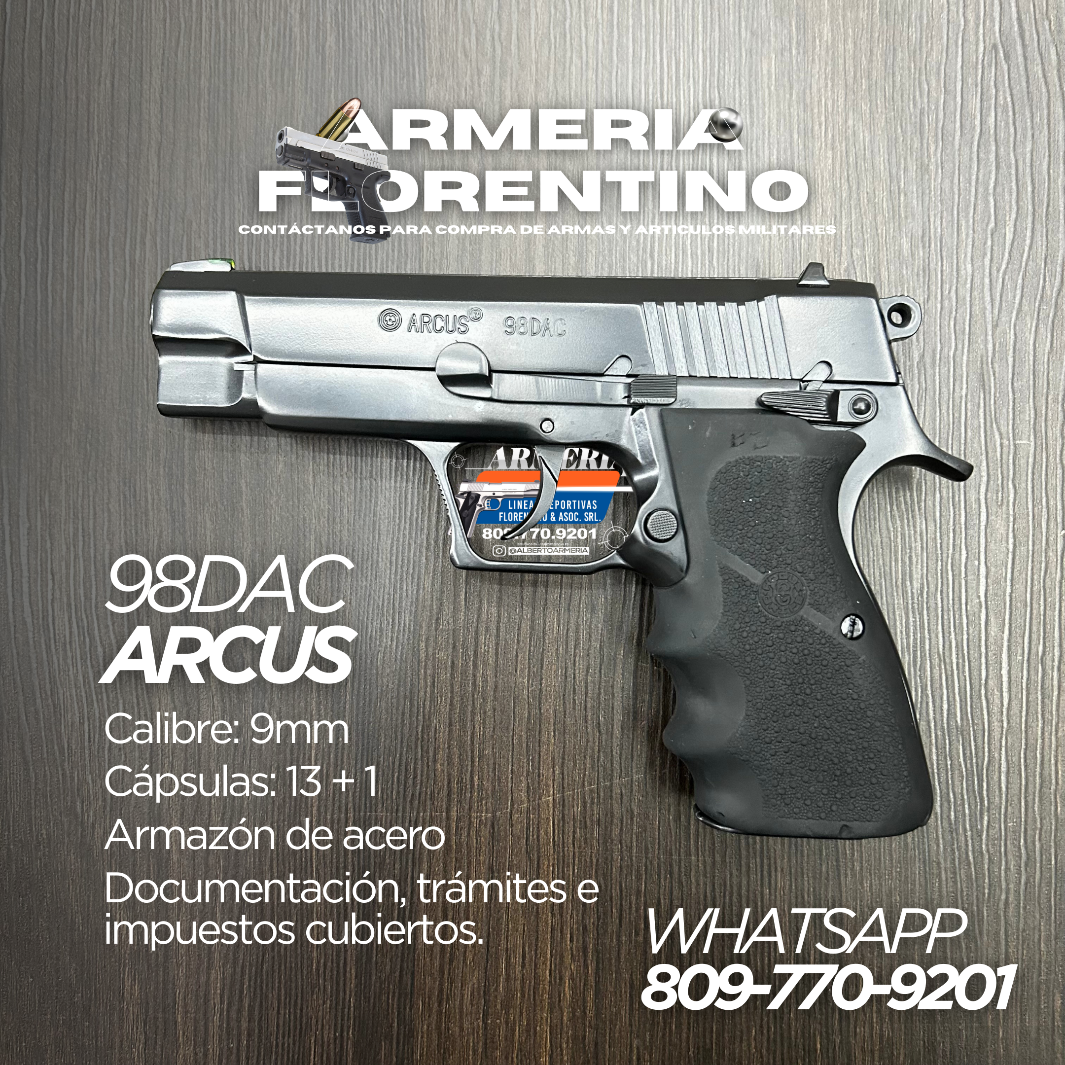 PISTOLA ARCUS, MODELO 98DAC, CALIBRE 9MM, CAPSULAS: 13 + 1