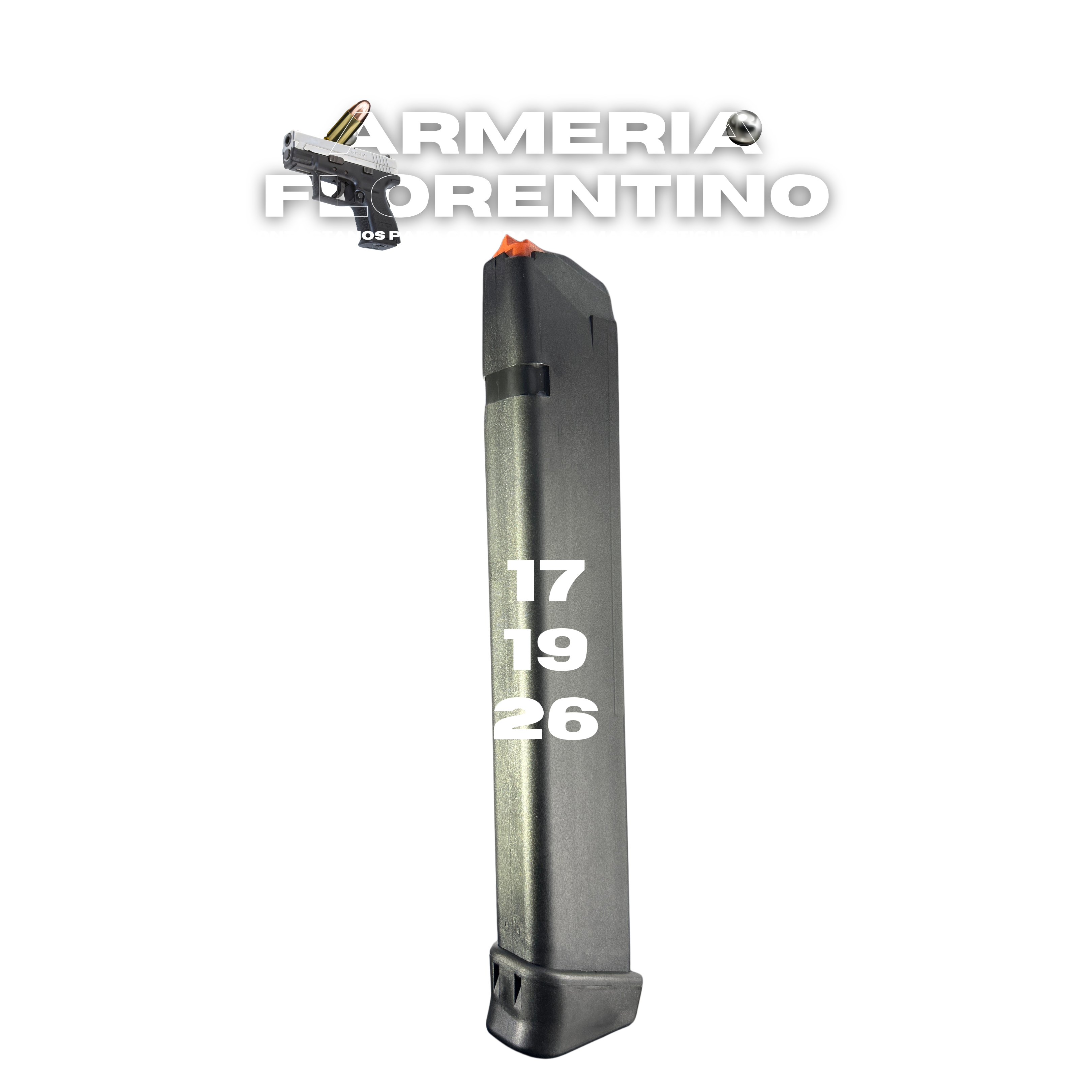 CARGADOR PARA GLOCK DE 32 CÁPSULAS CON EXTENSIÓN +2 – CALIBRE 9MM