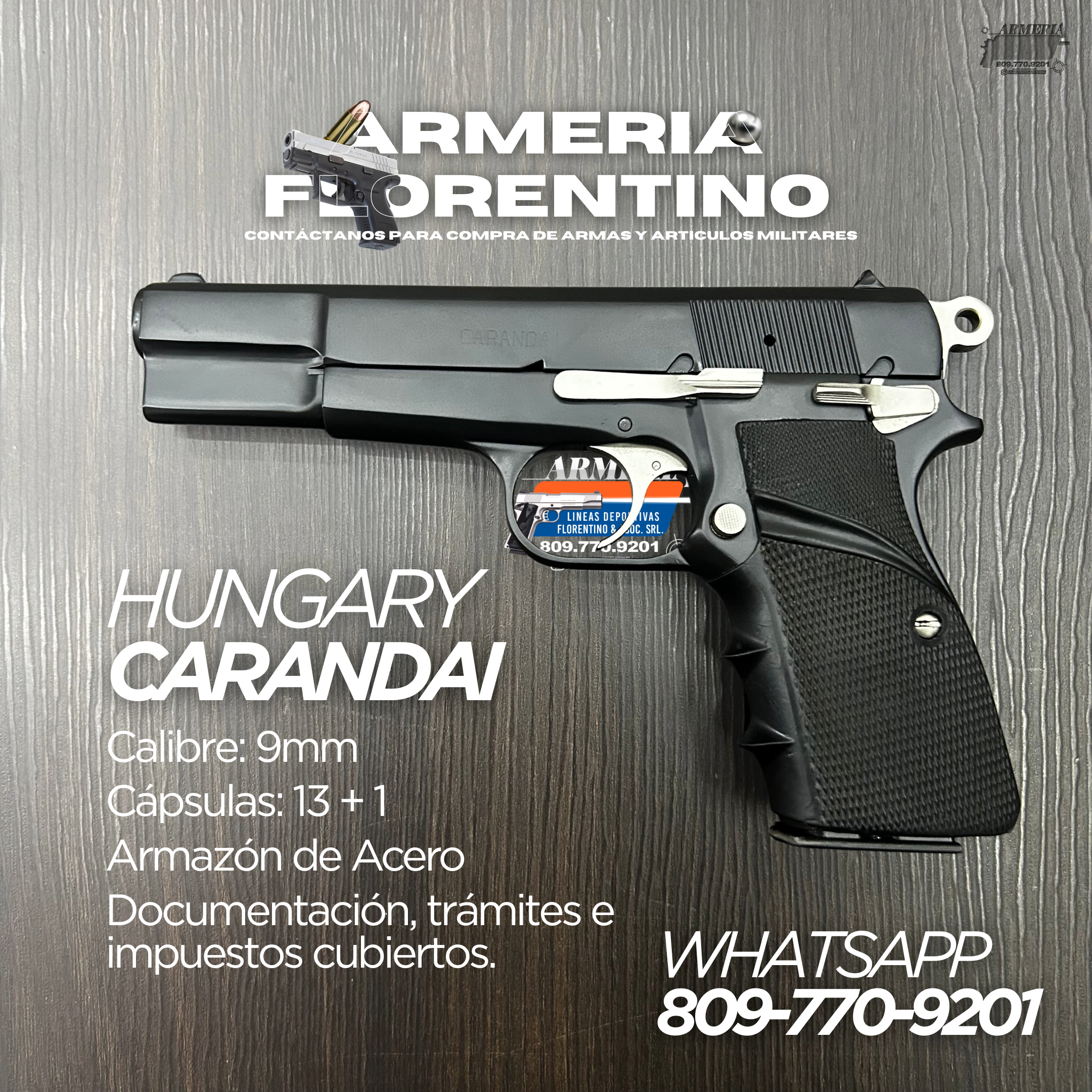 PISTOLA CARANDAI, MODELO 9MM, CAPSULAS: 13 + 1