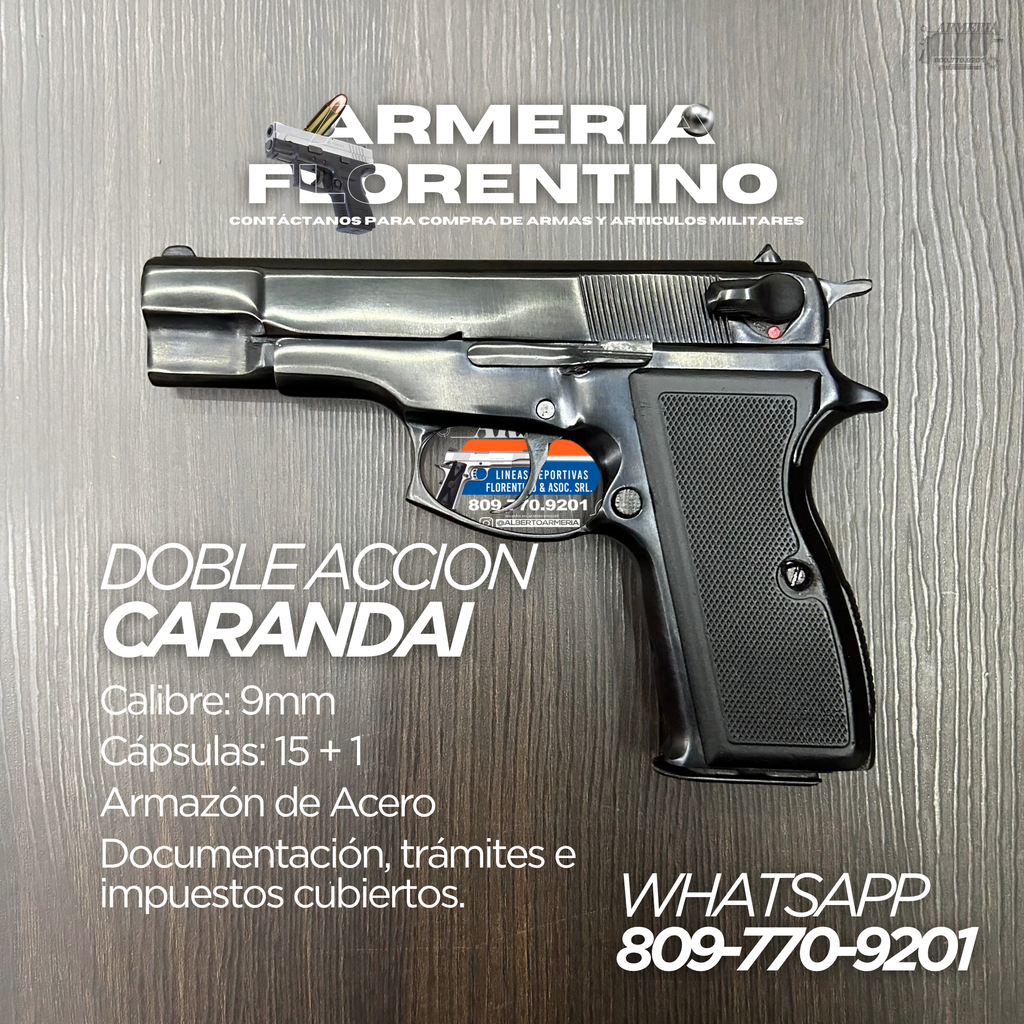 PISTOLA CARANDAI,  MODELO DOBLE ACCION, CAPSULAS: 15 + 1