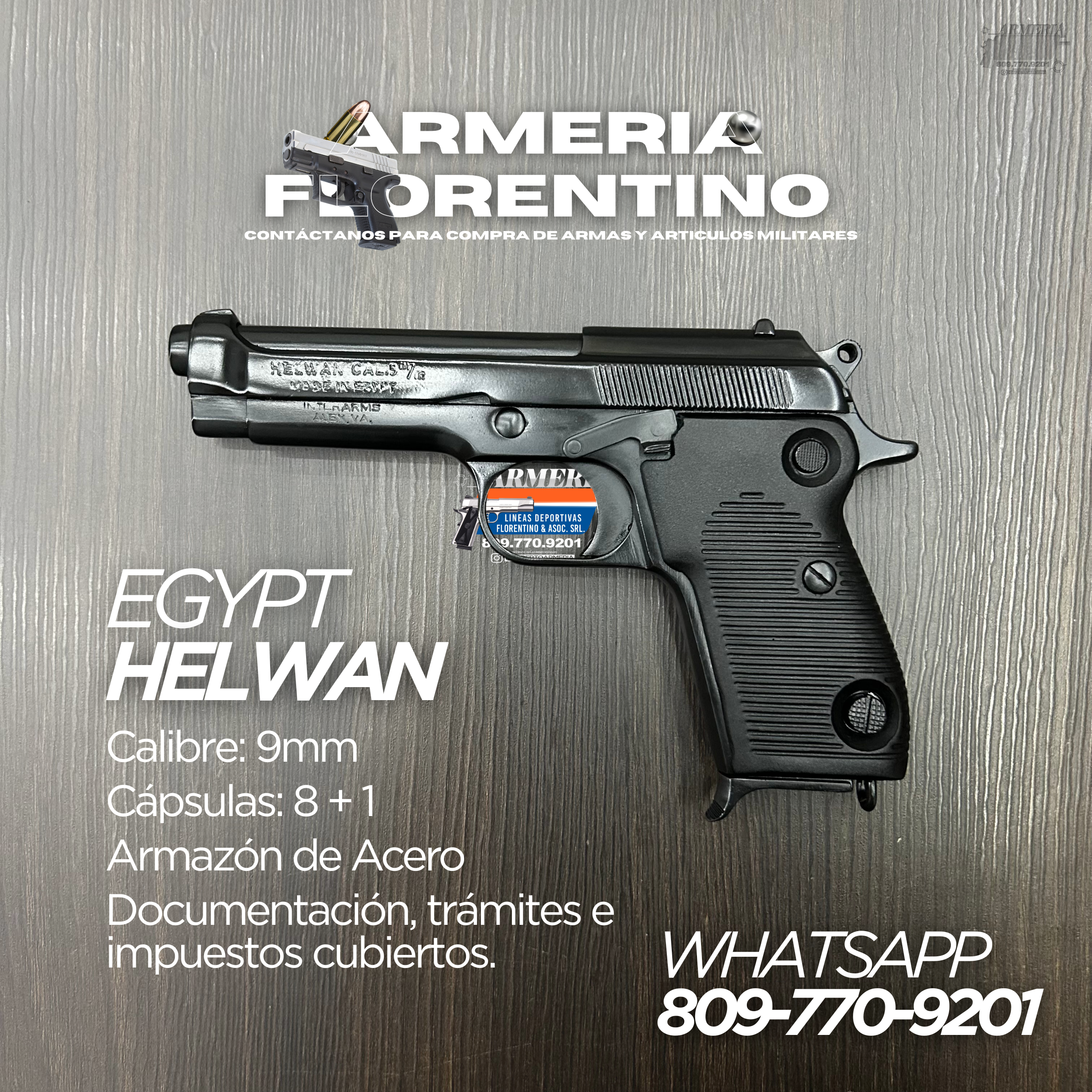 PISTOLA HELWAN, MODELO BRIGADIER, CALIBRE 9MM, CAPSULAS: 8 + 1