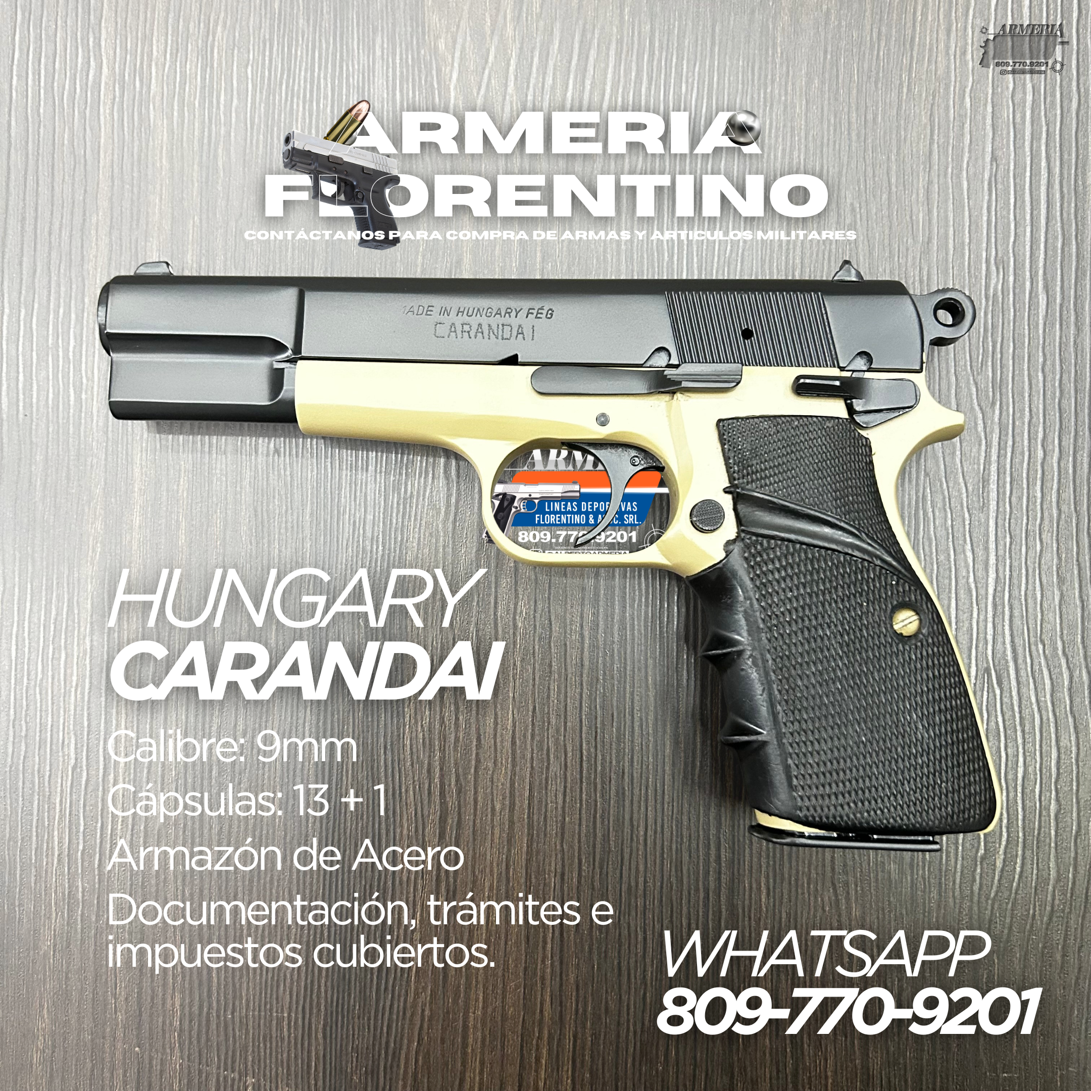 PISTOLA CARANDAI HUNGARY, CALIBRE 9MM, CAPSULAS: 13 + 1