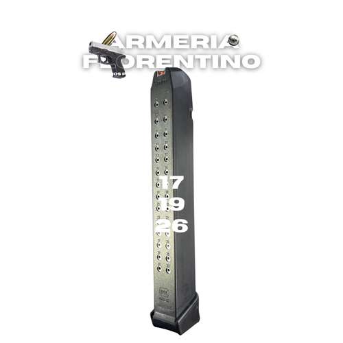 CARGADOR PARA GLOCK DE 32 CÁPSULAS CON EXTENSIÓN +2 – CALIBRE 9MM
