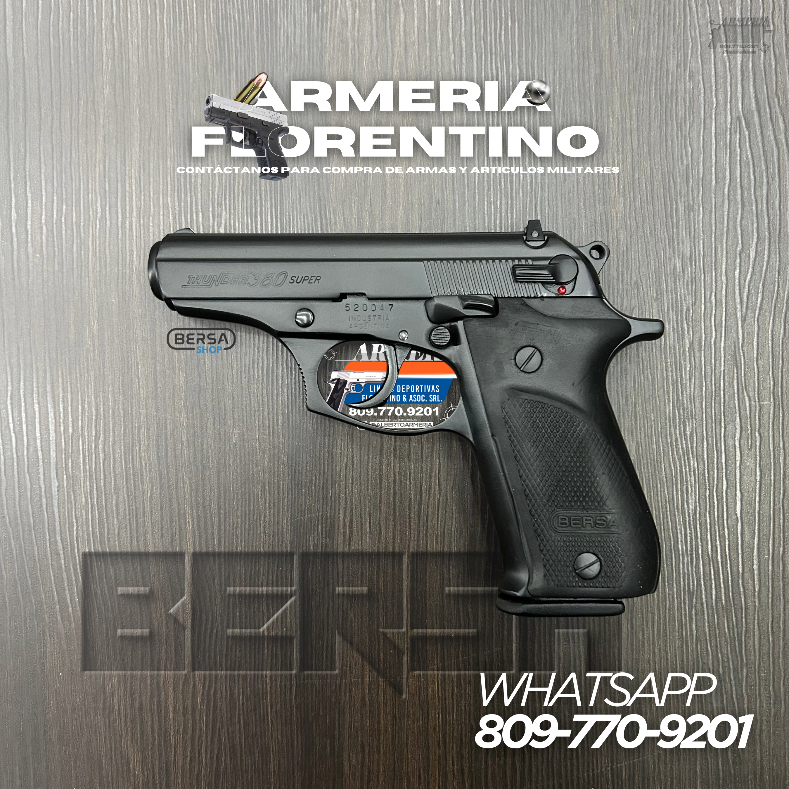 PISTOLA BERSA, MODELO THUNDER SUPER, CALIBRE 380ACP, CAPSULAS: 15 + 1