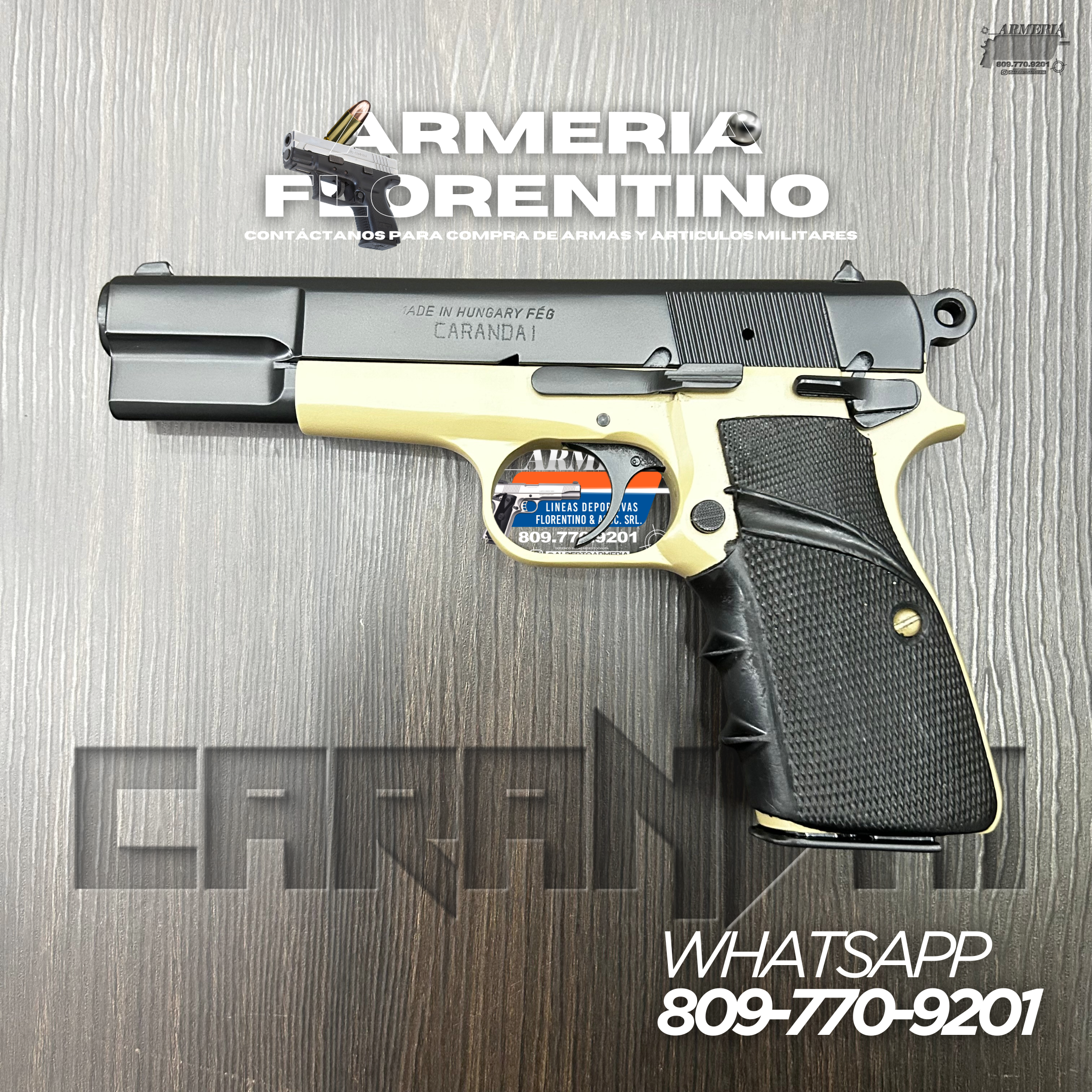 PISTOLA CARANDAI HUNGARY, CALIBRE 9MM, CAPSULAS: 13 + 1