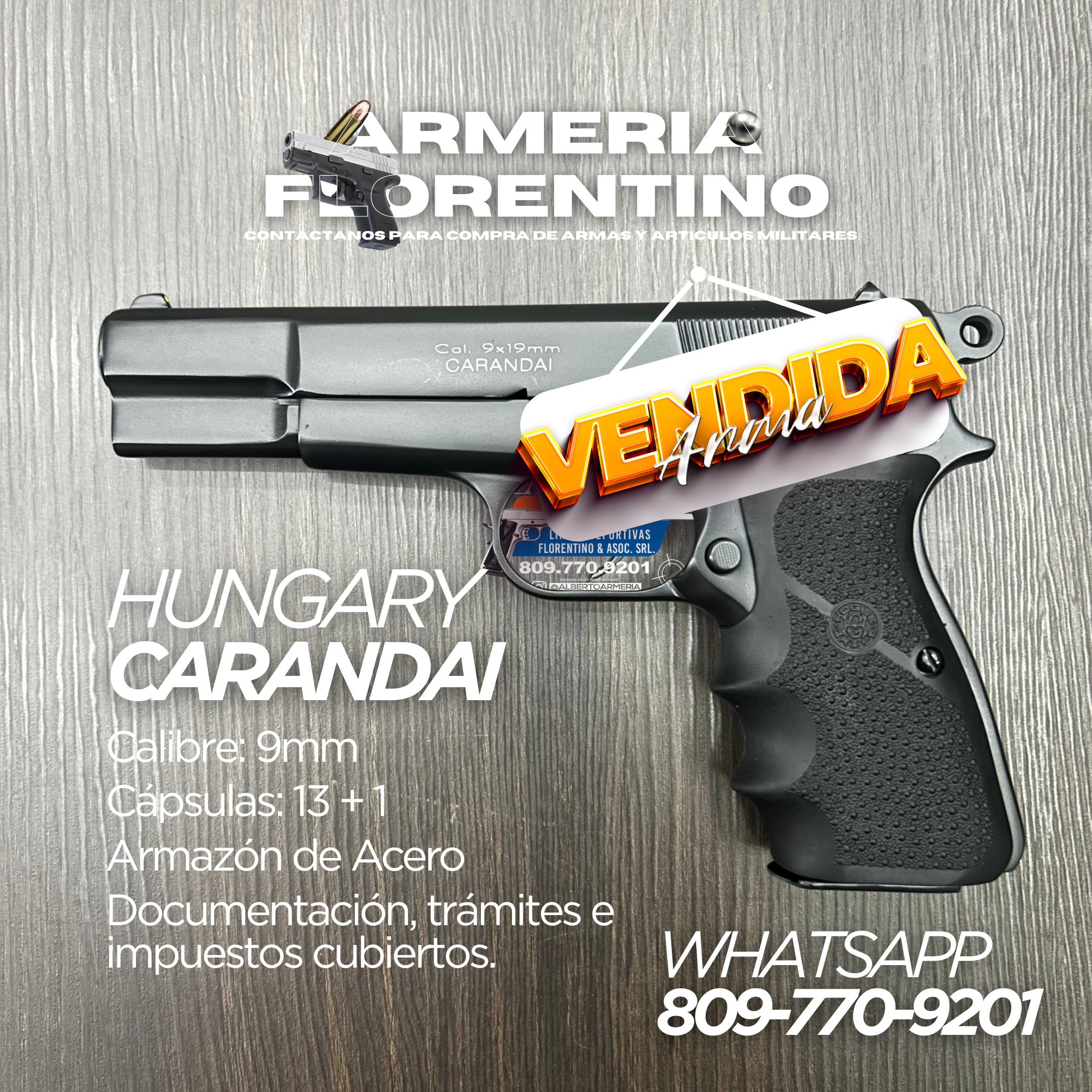 PISTOLA CARANDAI, MODELO 9MM, CAPSULAS: 13 + 1