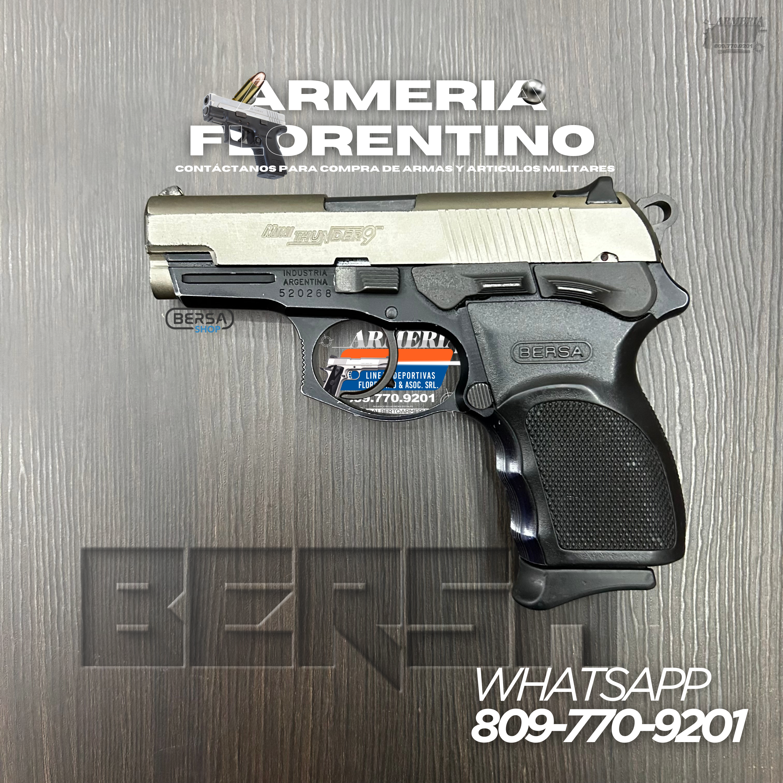 PISTOLA BERSA, MODELO MINI THUNDER 9, CALIBRE 9MM, CAPSULAS: 13 + 1