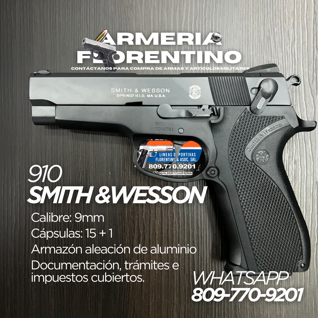 PISTOLA SMITH & WESSON, MODELO 910, CALIBRE 9MM, CAPSULAS: 15 + 1