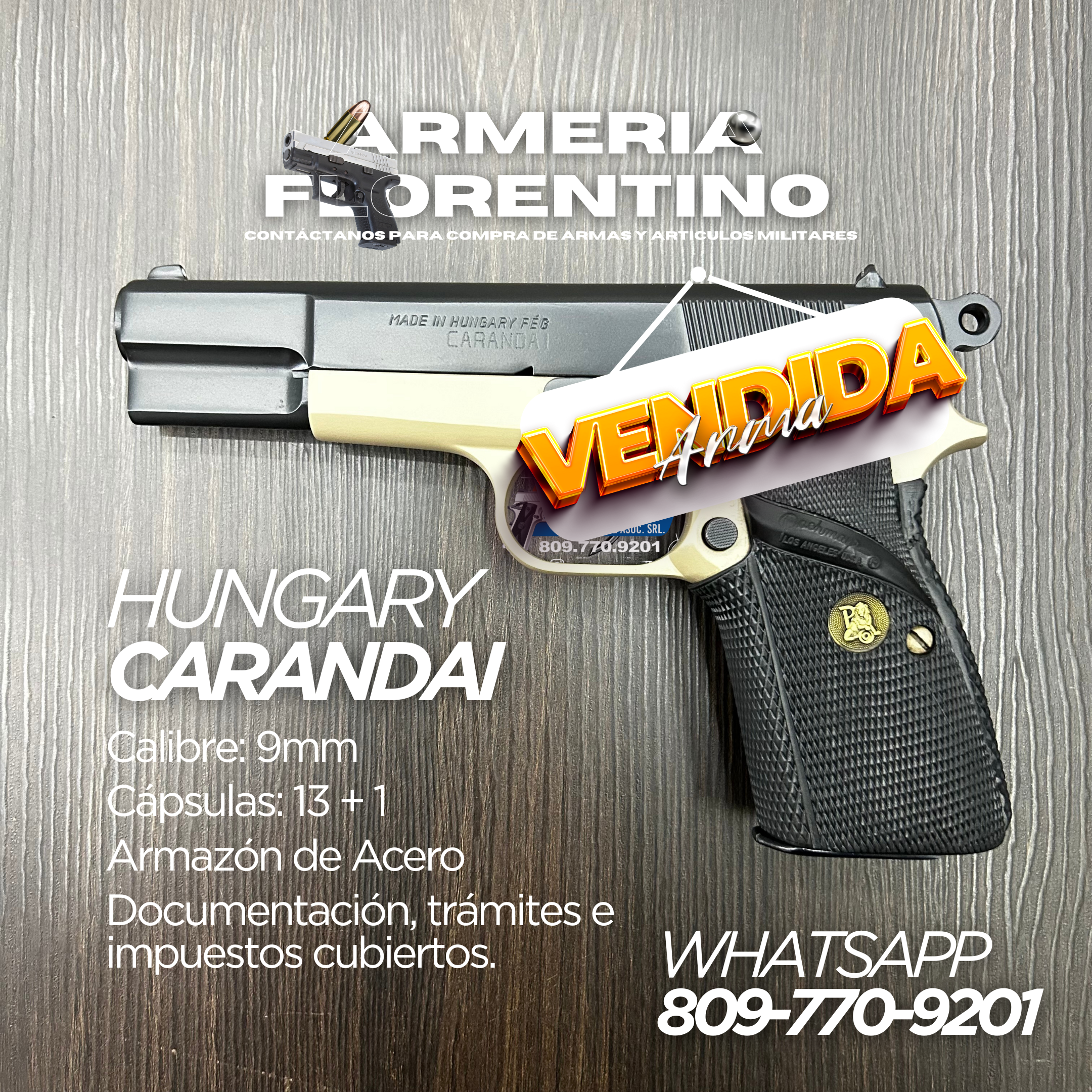 PISTOLA CARANDAI, MODELO 9MM, CAPSULAS: 13 + 1