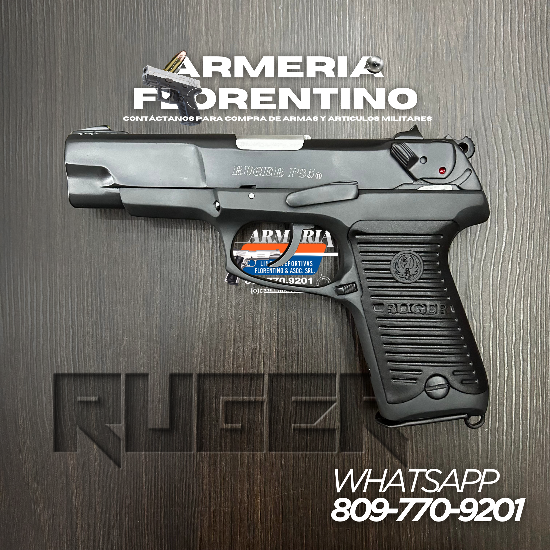 PISTOLA RUGER, MODELO P85, CALIBRE 9MM, CÁPSULAS: 15+1