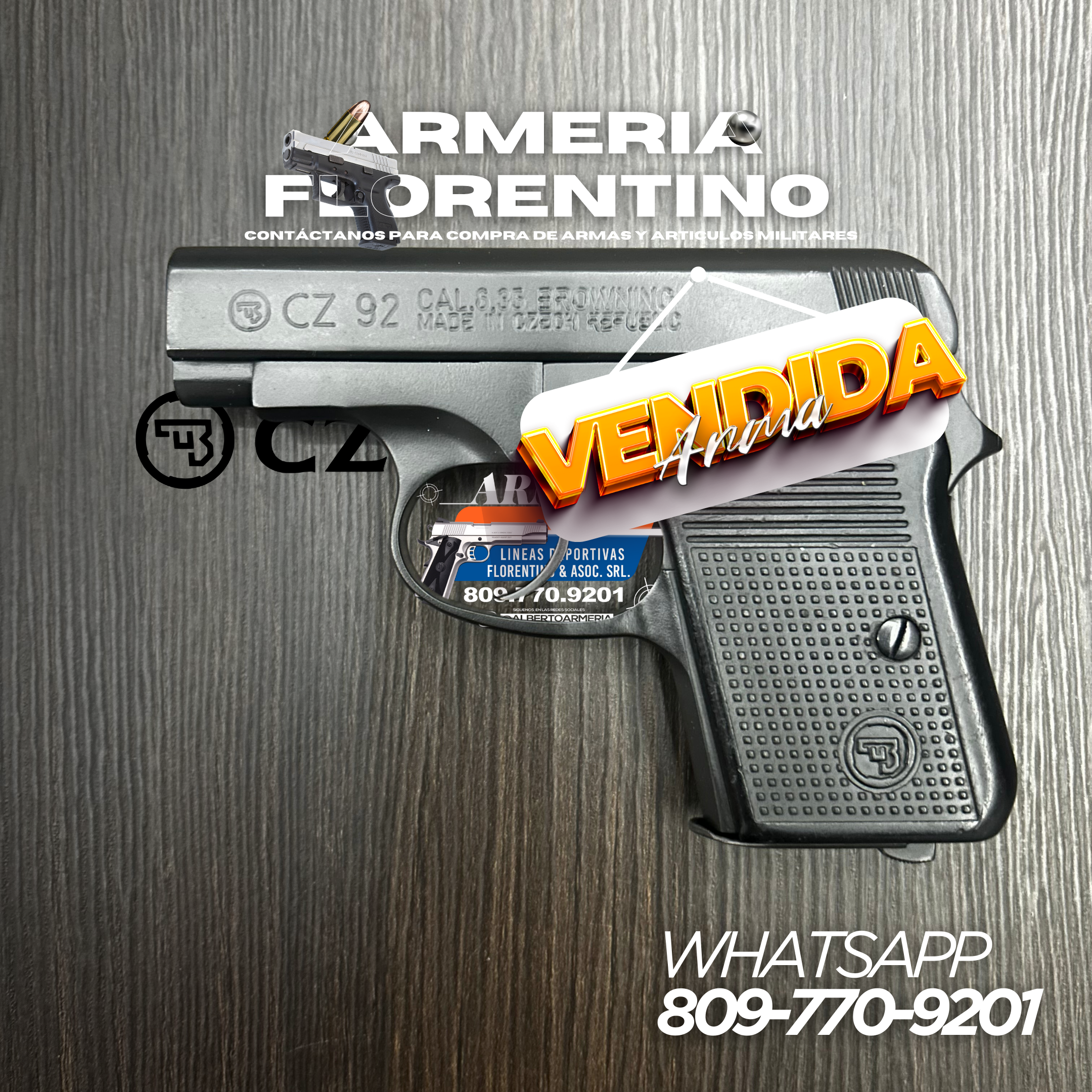 PISTOLA BROWNING, MODELO CZ 92, CALIBRE 6.25MM, CAPSULAS 8 + 1