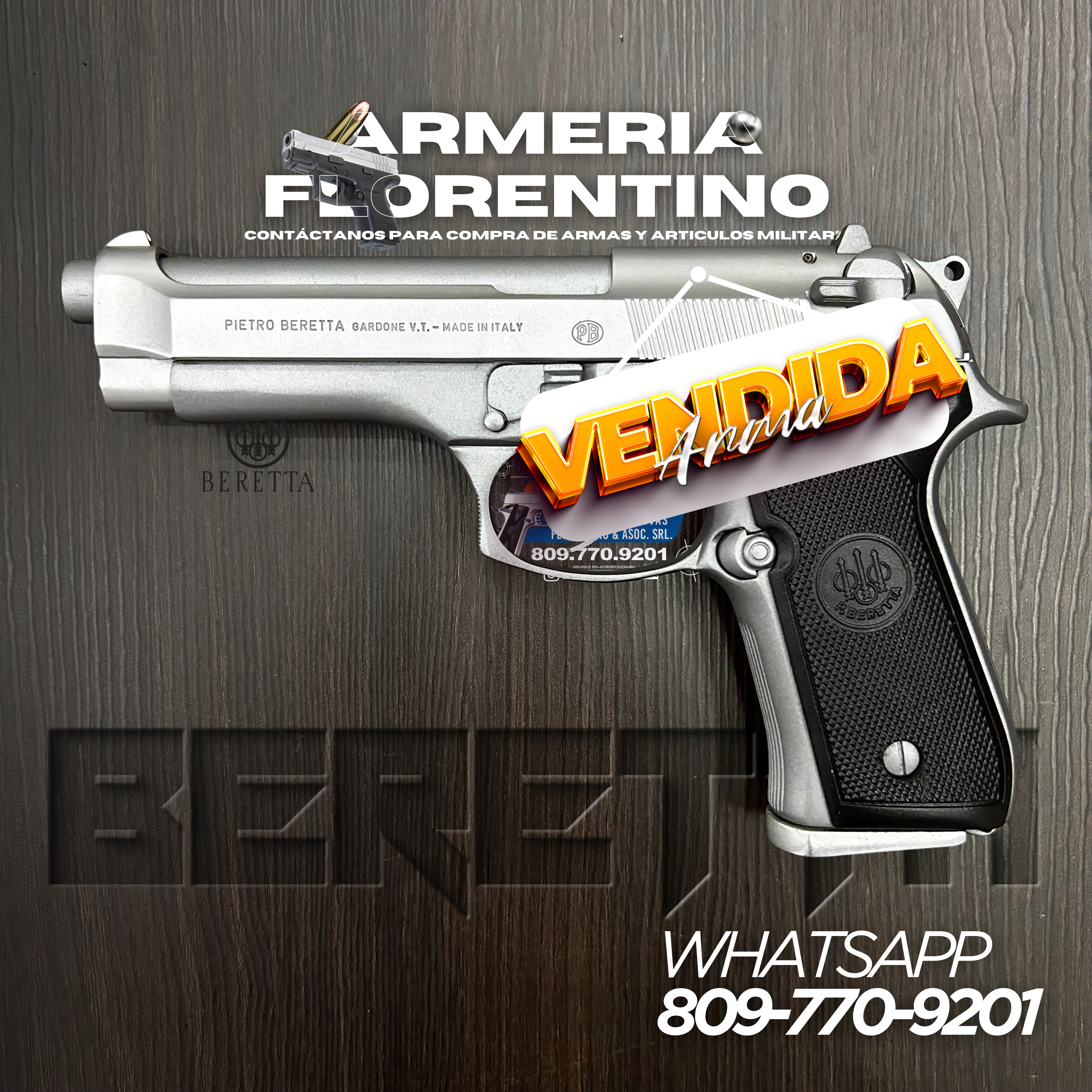 PISTOLA TAURUS, MODELO PT92, CALIBRE 9MM, CAPSULAS: 17 + 1