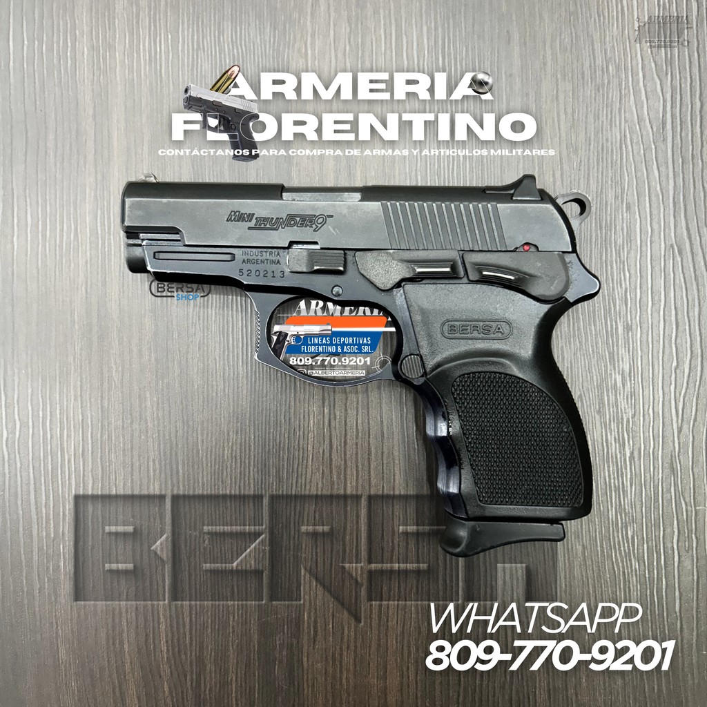 PISTOLA BERSA, MODELO MINI THUNDER 9, CALIBRE 9MM, CAPSULAS: 13 + 1
