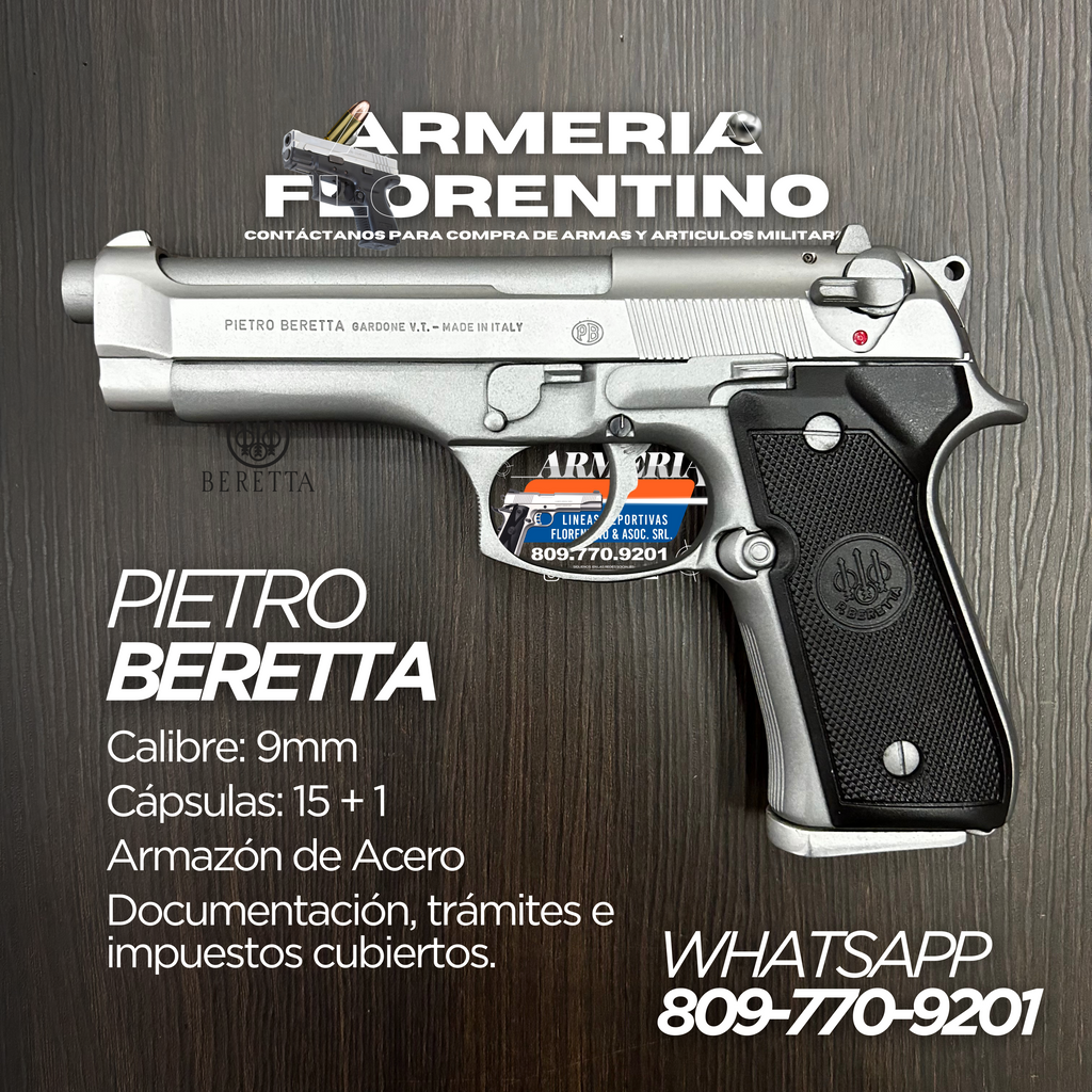 PISTOLA TAURUS, MODELO PT92, CALIBRE 9MM, CAPSULAS: 17 + 1