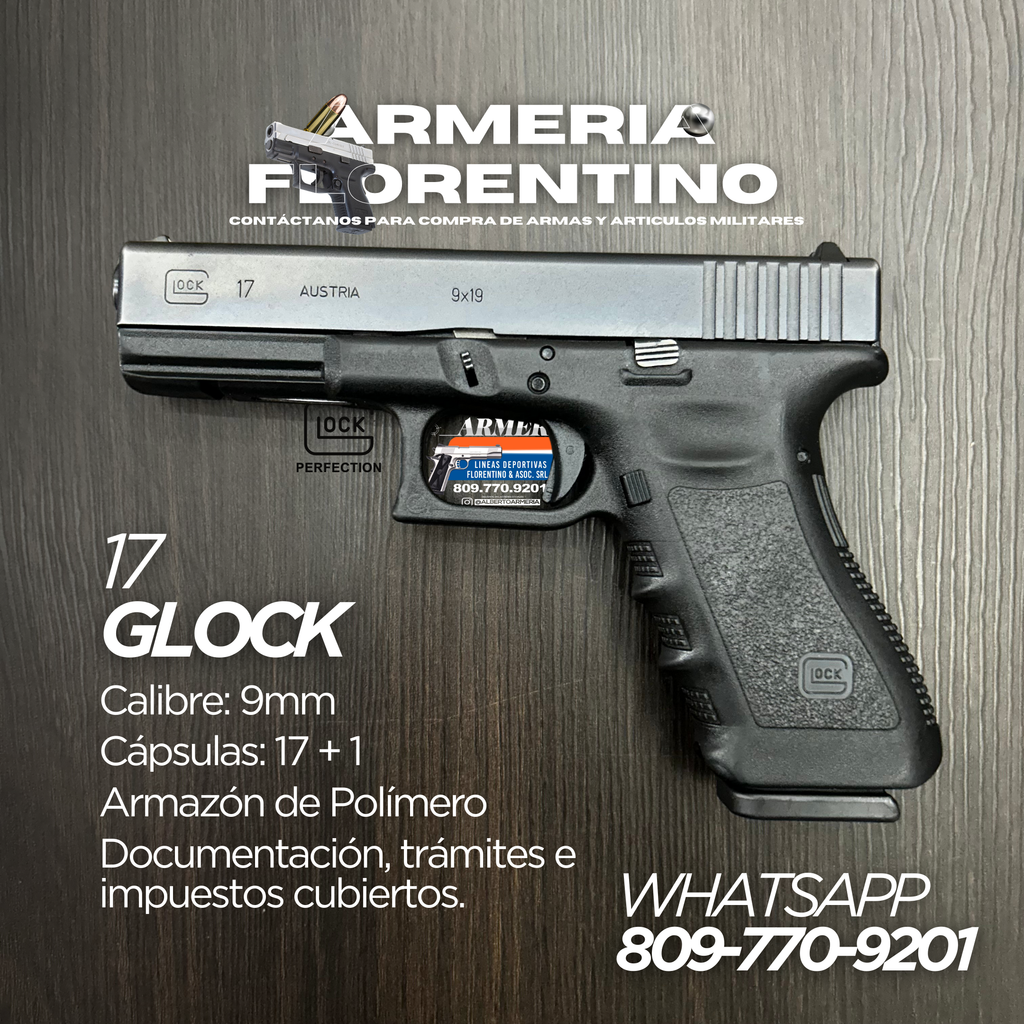 PISTOLA GLOCK, MODELO 17, CALIBRE 9MM, CAPSULAS: 17 + 1