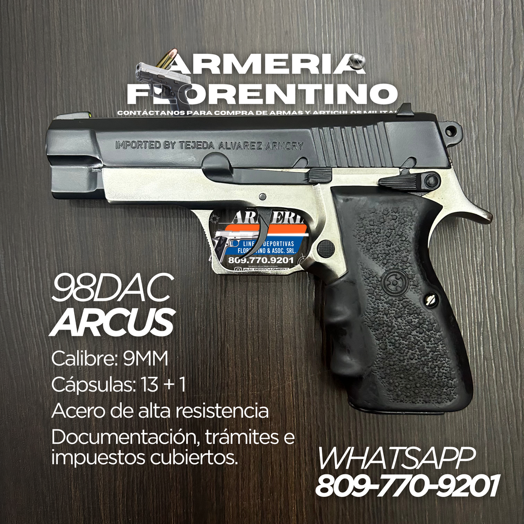 PISTOLA ARCUS, MODELO 98DAC, CALIBRE 9MM, CAPSULAS: 13 + 1