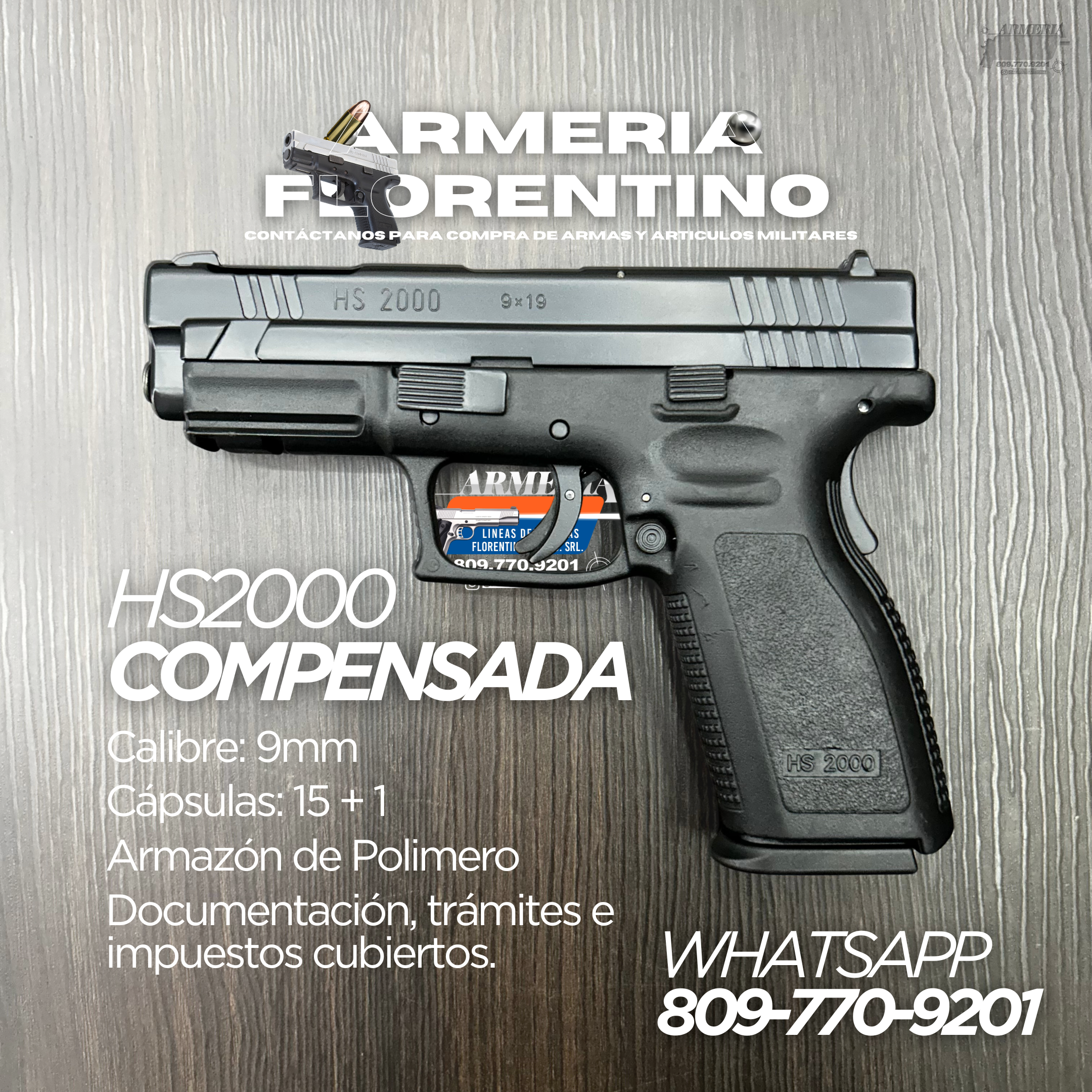 PISTOLA SPRINGFIELD, MODELO HS2000 COMPENSADA, CALIBRE 9MM, CAPSULAS: 15 + 1