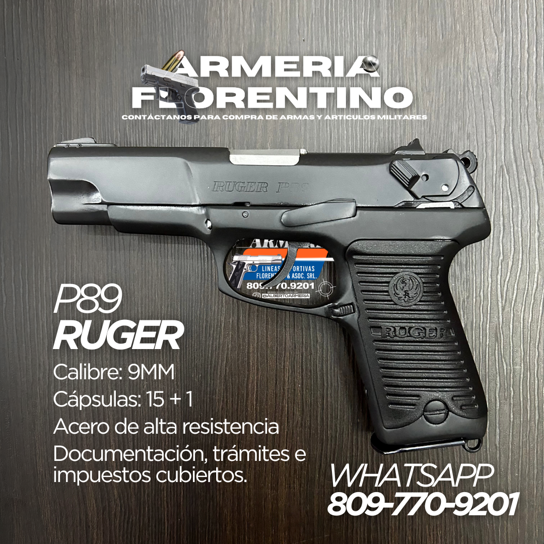 PISTOLA RUGER, MODELO P89, CALIBRE 9MM, CAPSULAS: 15 + 1