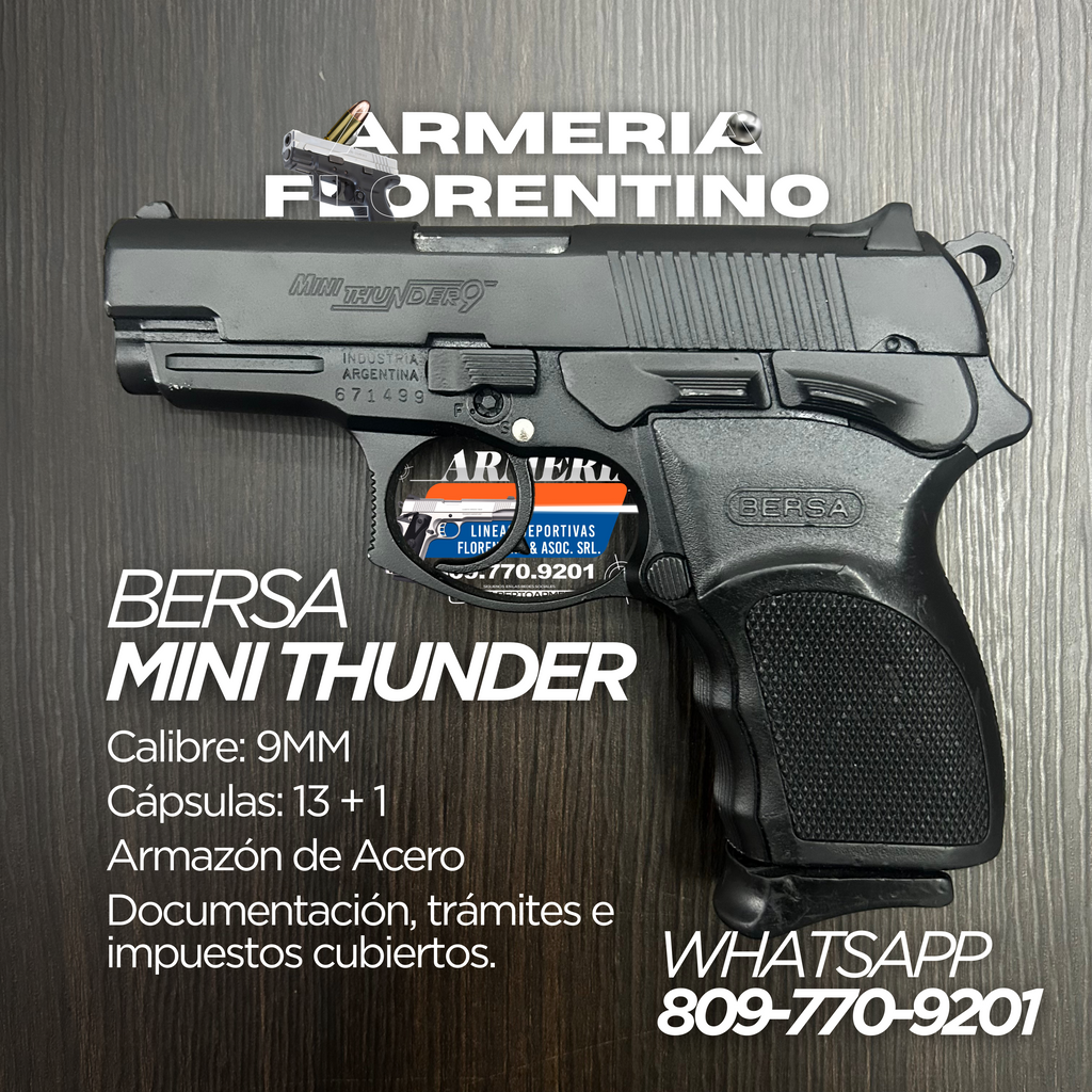 PISTOLA BERSA, MODELO MINI THUNDER 9, CALIBRE 9MM, CAPSULAS: 13 + 1