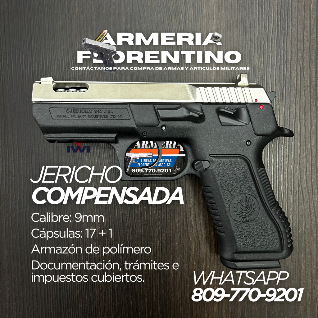 PISTOLA JERICHO, MODELO COMPENSADA, CALIBRE 9MM, CAPSULAS: 15 + 1