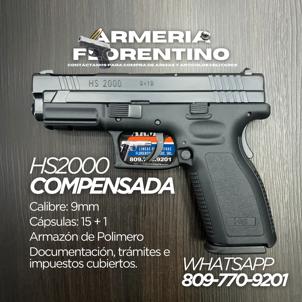 PISTOLA SPRINGFIELD, MODELO HS2000 COMPENSADA, CALIBRE 9MM, CAPSULAS: 15 + 1