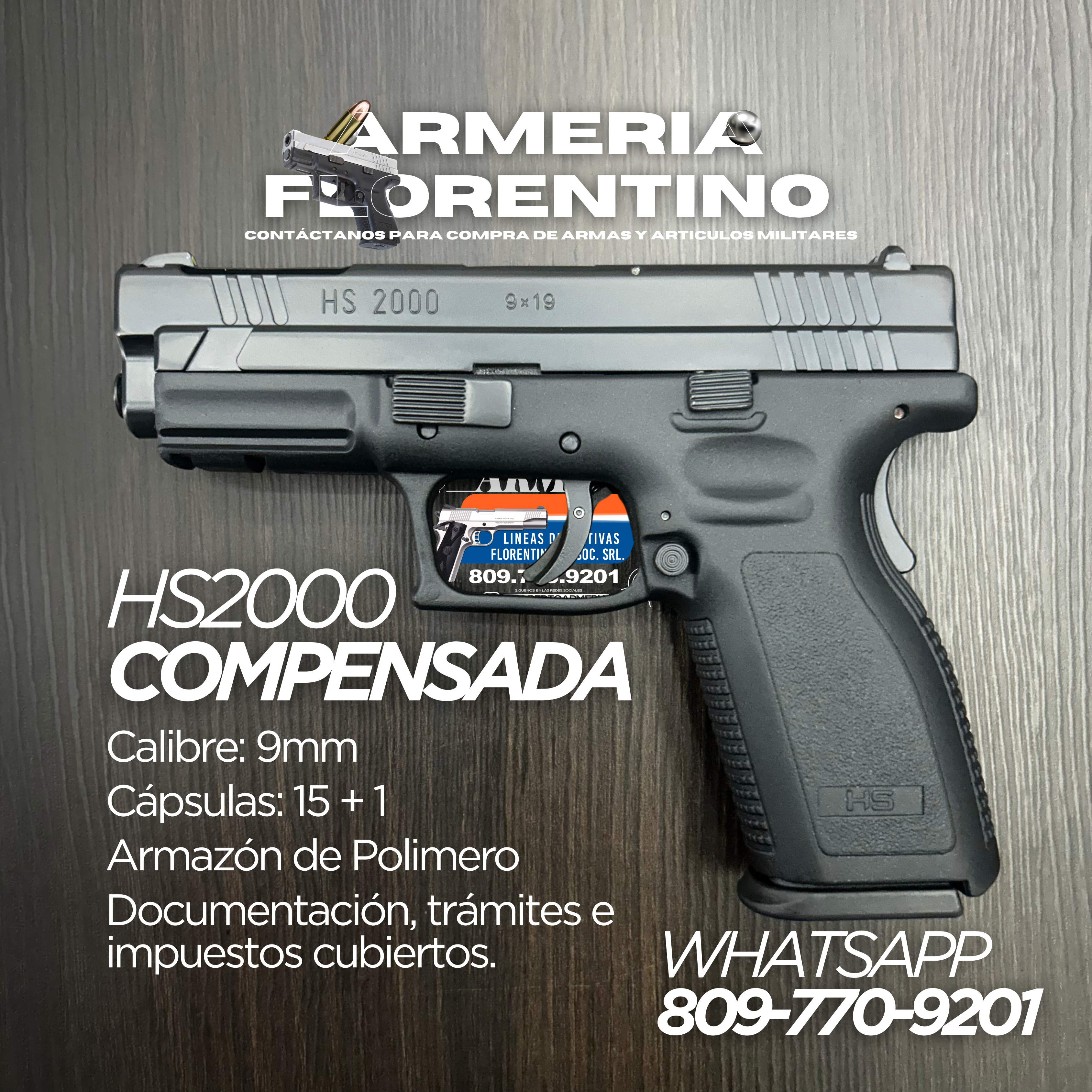 PISTOLA SPRINGFIELD, MODELO HS2000 COMPENSADA, CALIBRE 9MM, CAPSULAS: 15 + 1