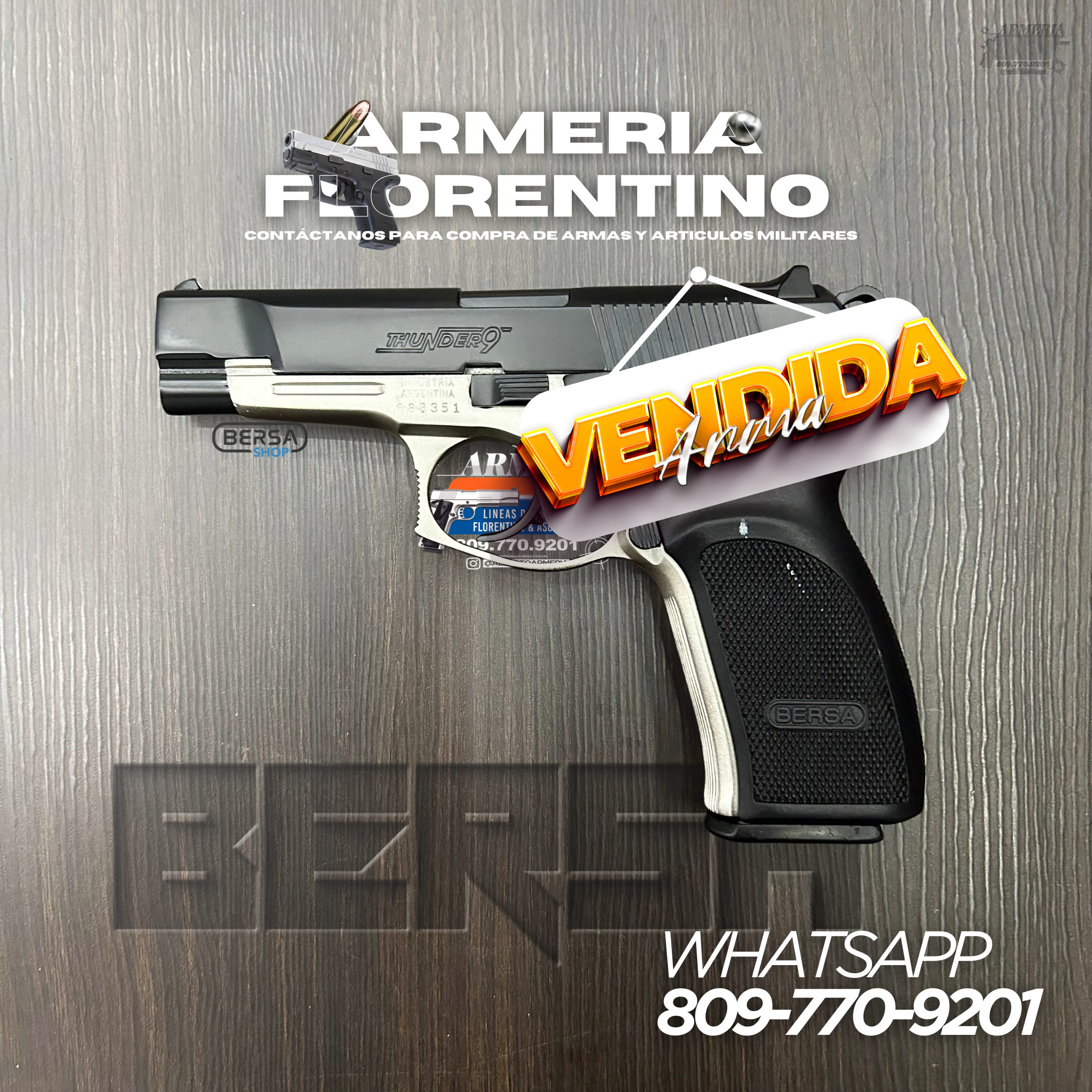 PISTOLA BERSA, MODELO THUNDER 9, CALIBRE 9MM, CAPSULAS: 17 + 1