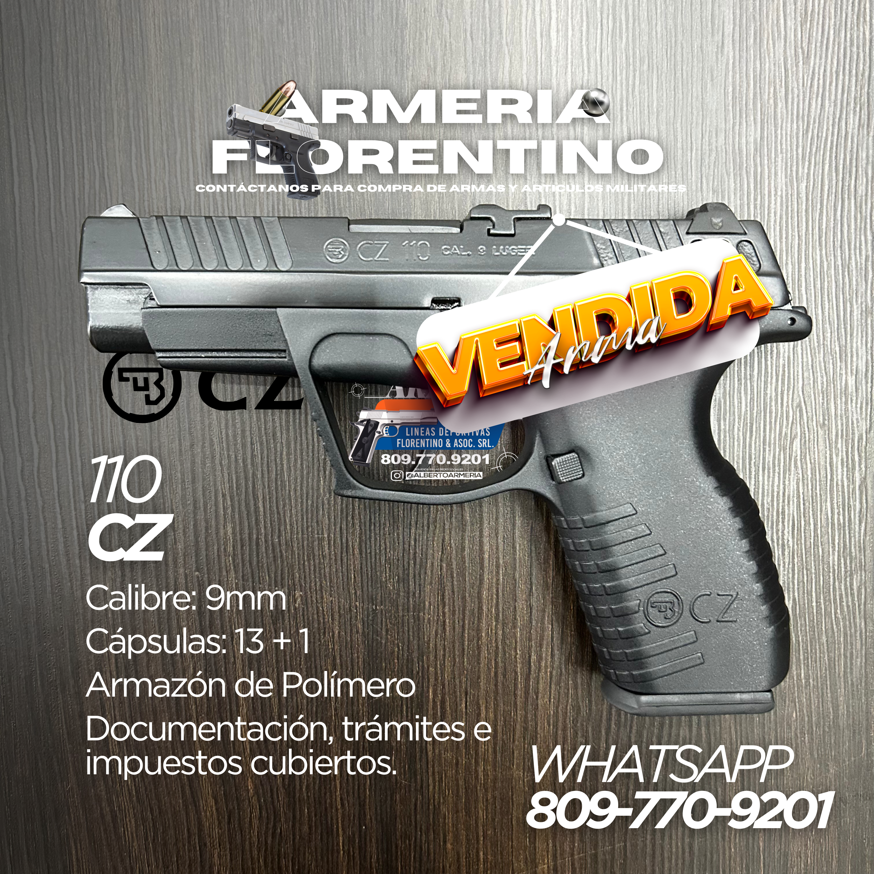 PISTOLA CZ, MODELO 110, CALIBRE 9MM, CAPSULAS: 13 + 1
