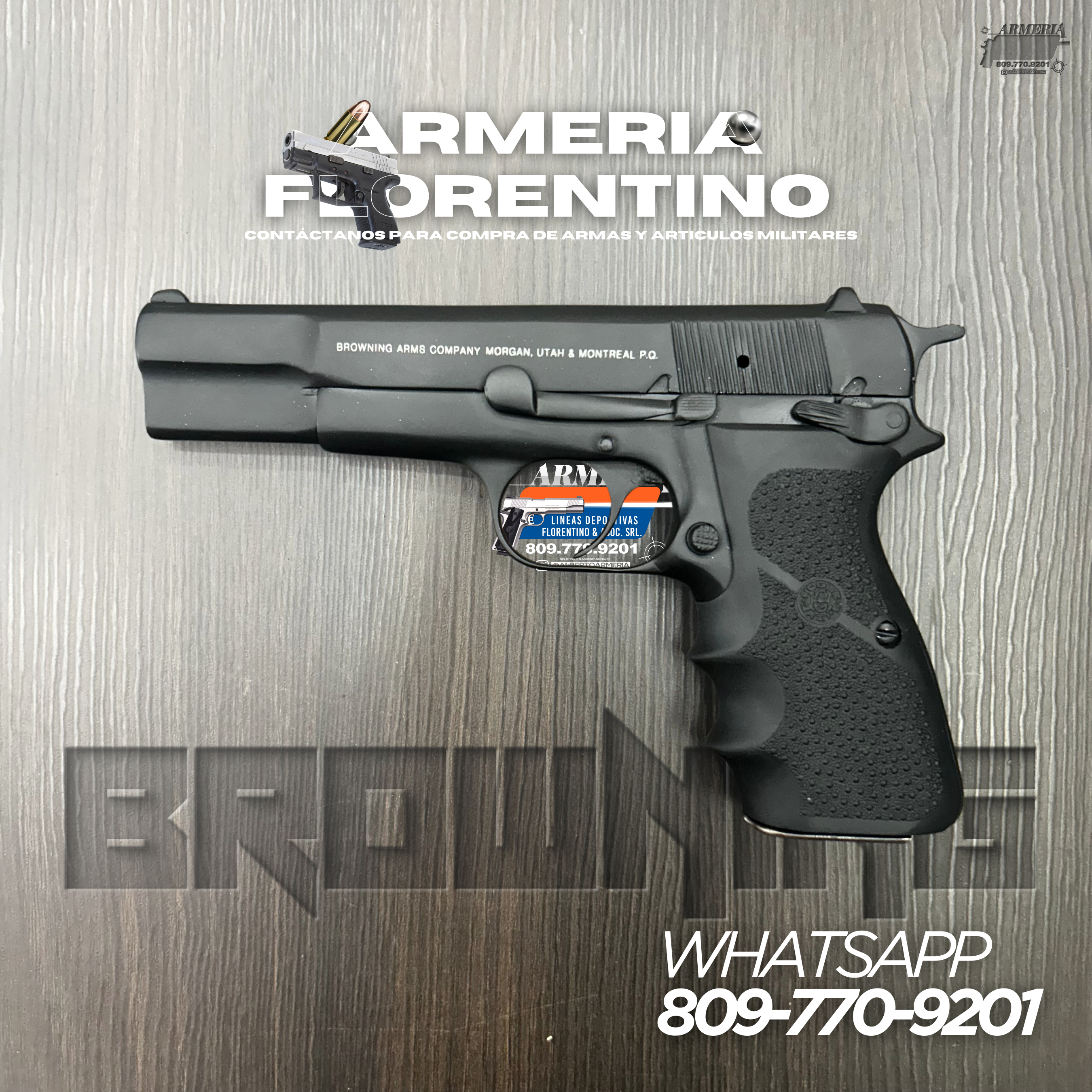 PISTOLA BROWNING, MODELO HI-POWER, CALIBRE 9MM, CAPSULAS: 13 + 1