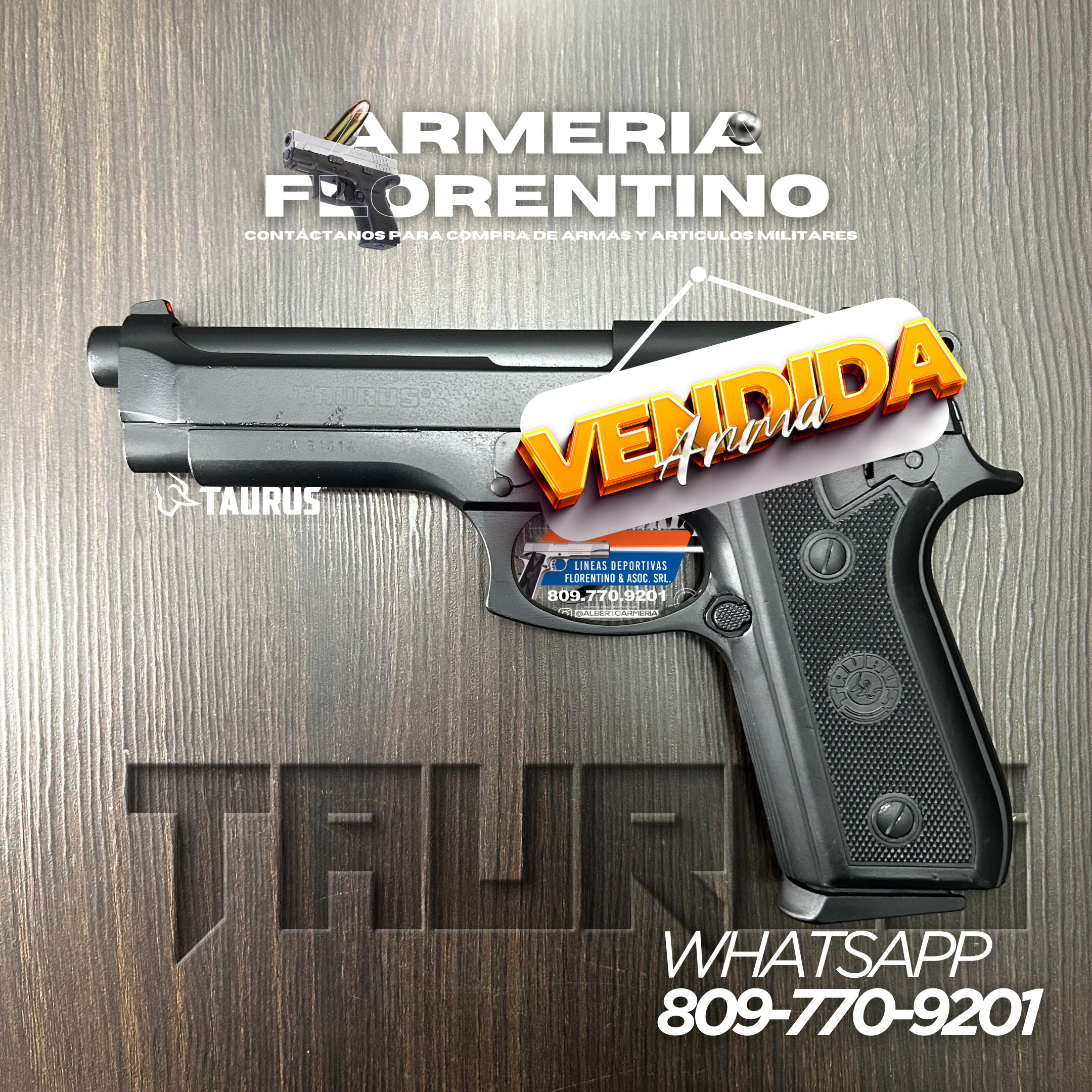 PISTOLA TAURUS, MODELO PT-92, CALIBRE 9MM, CAPSULAS: 17 + 1