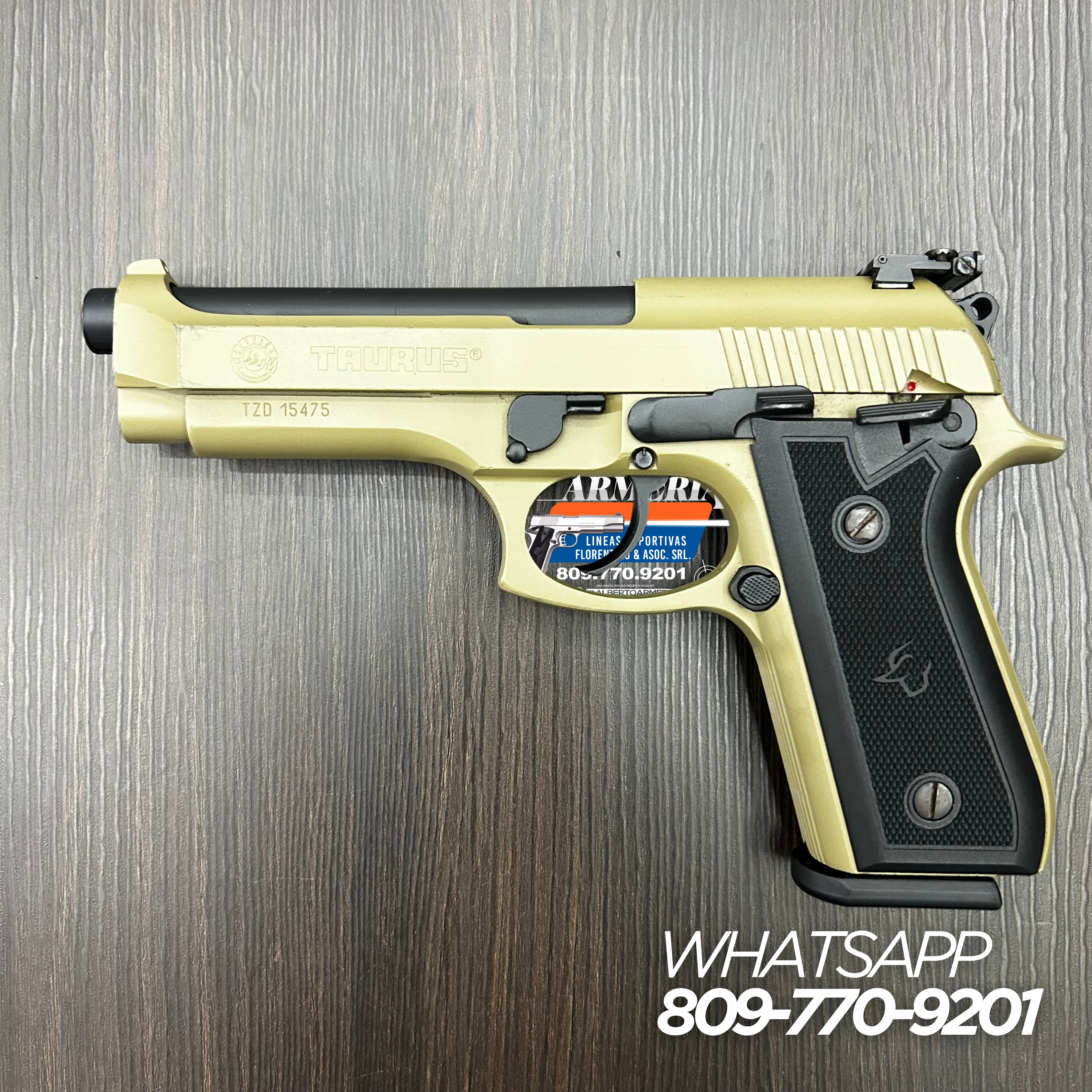 PISTOLA TAURUS, MODELO PT92, CALIBRE 9MM, CAPSULAS: 15 + 1