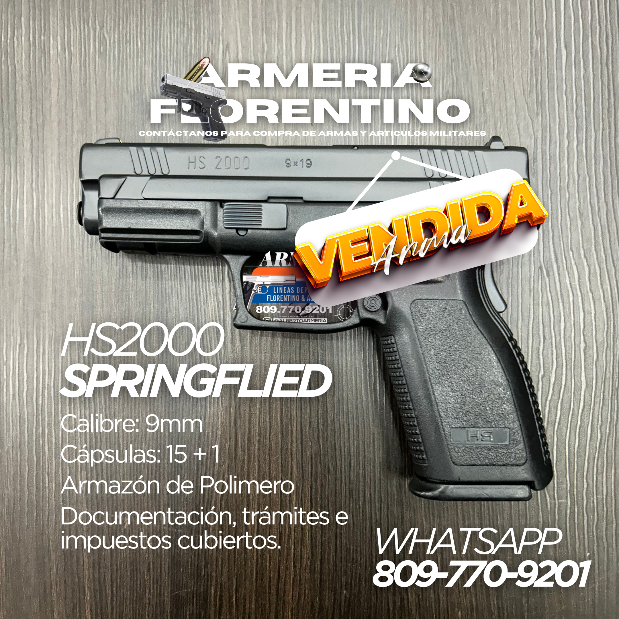 PISTOLA SPRINGFIELD, MODELO HS2000, CALIBRE 9MM, CAPSULAS: 15 + 1