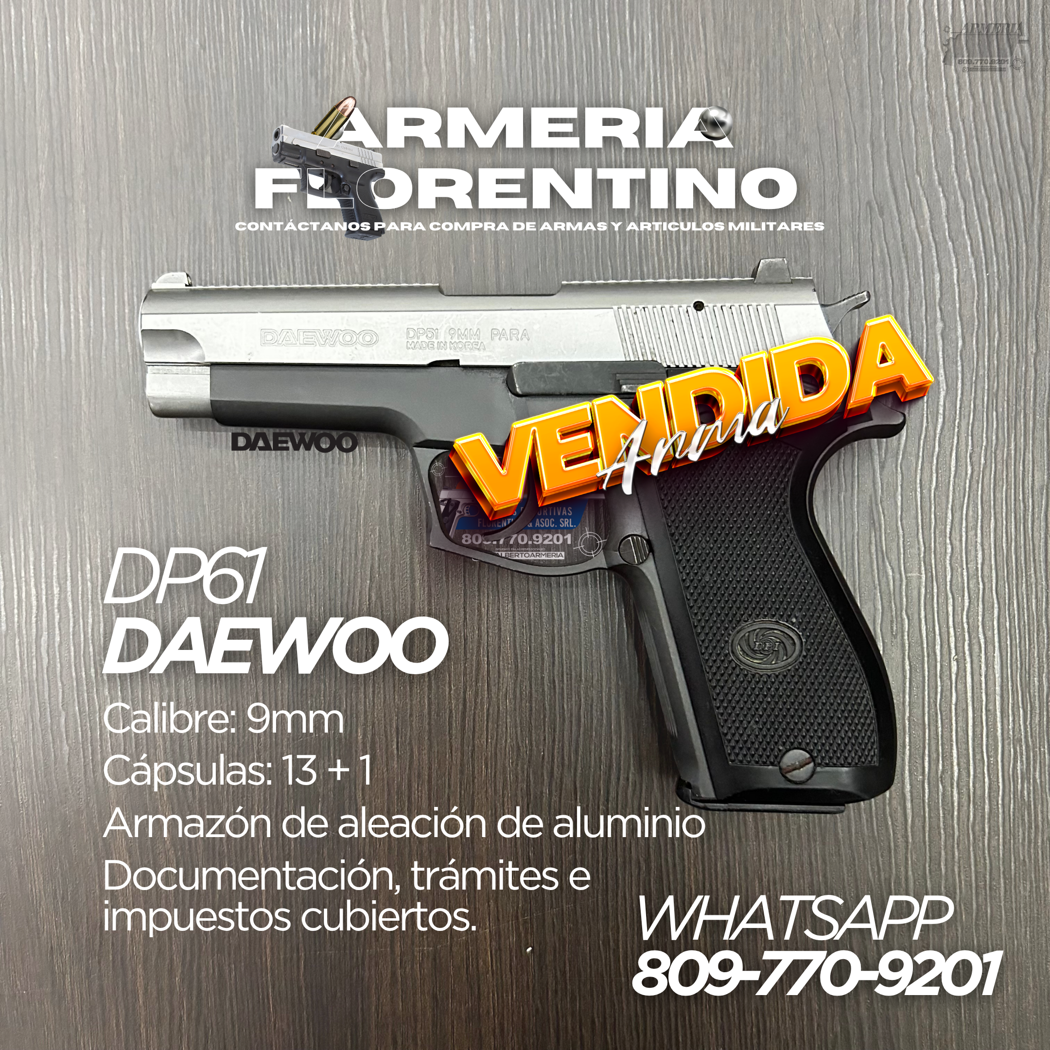 PISTOLA DAEWOO, MODELO DP51 (K5), CALIBRE 9MM, CAPSULAS: 13 + 1