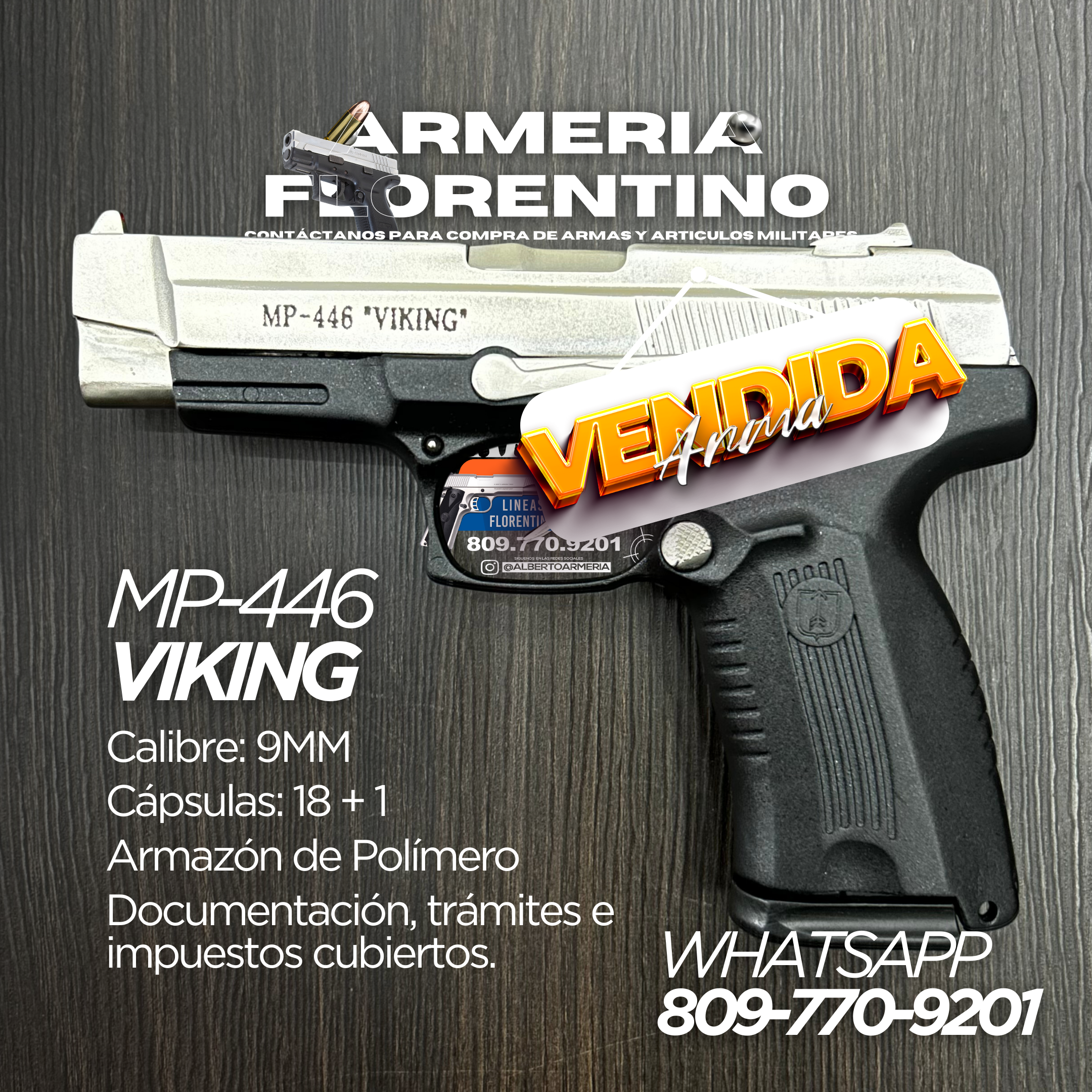 PISTOLA VIKING, MODELO MP-446, CALIBRE 9MM, CAPSULAS: 15 + 1
