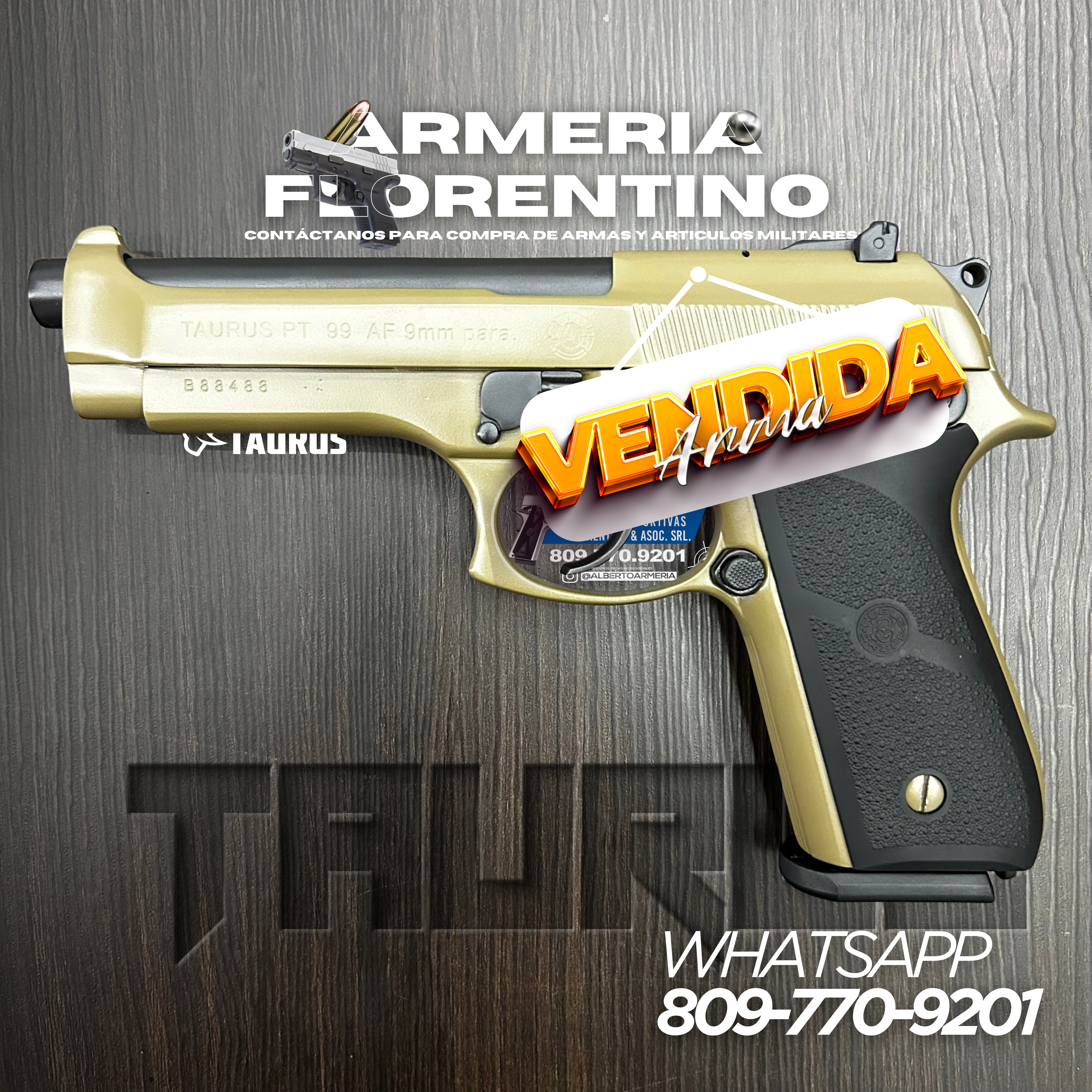 PISTOLA TAURUS, MODELO PT99, CALIBRE 9MM, CAPSULAS: 17 + 1