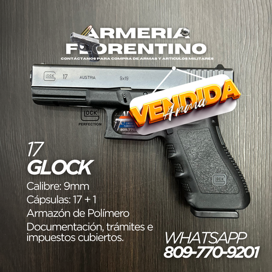 PISTOLA GLOCK, MODELO 17, CALIBRE 9MM, CAPSULAS: 17 + 1