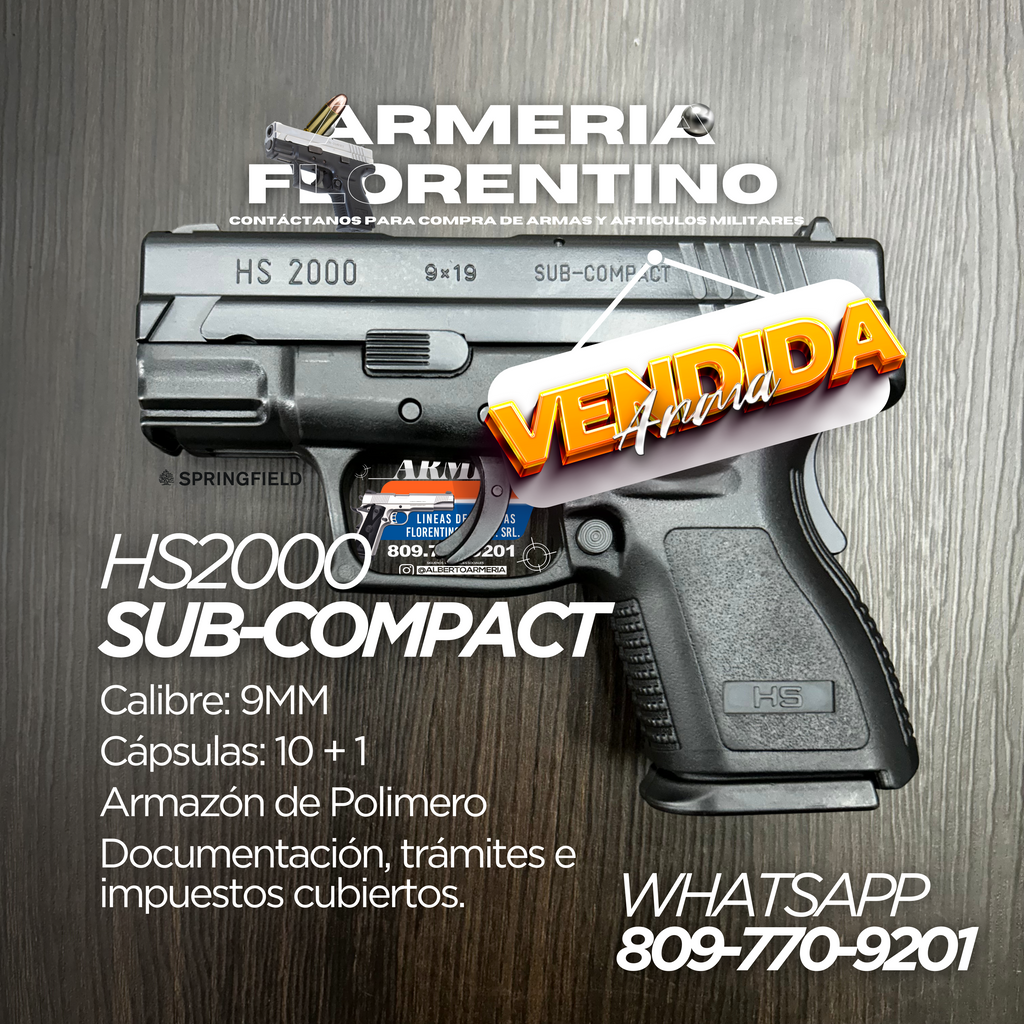 PISTOLA SPRINGFIELD, MODELO HS2000 SUBCOMPACT, CALIBRE 9MM, CAPSULAS: 10 + 1