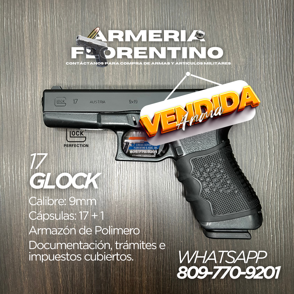 PISTOLA GLOCK, MODELO 17, CALIBRE 9MM, CAPSULAS: 17 + 1
