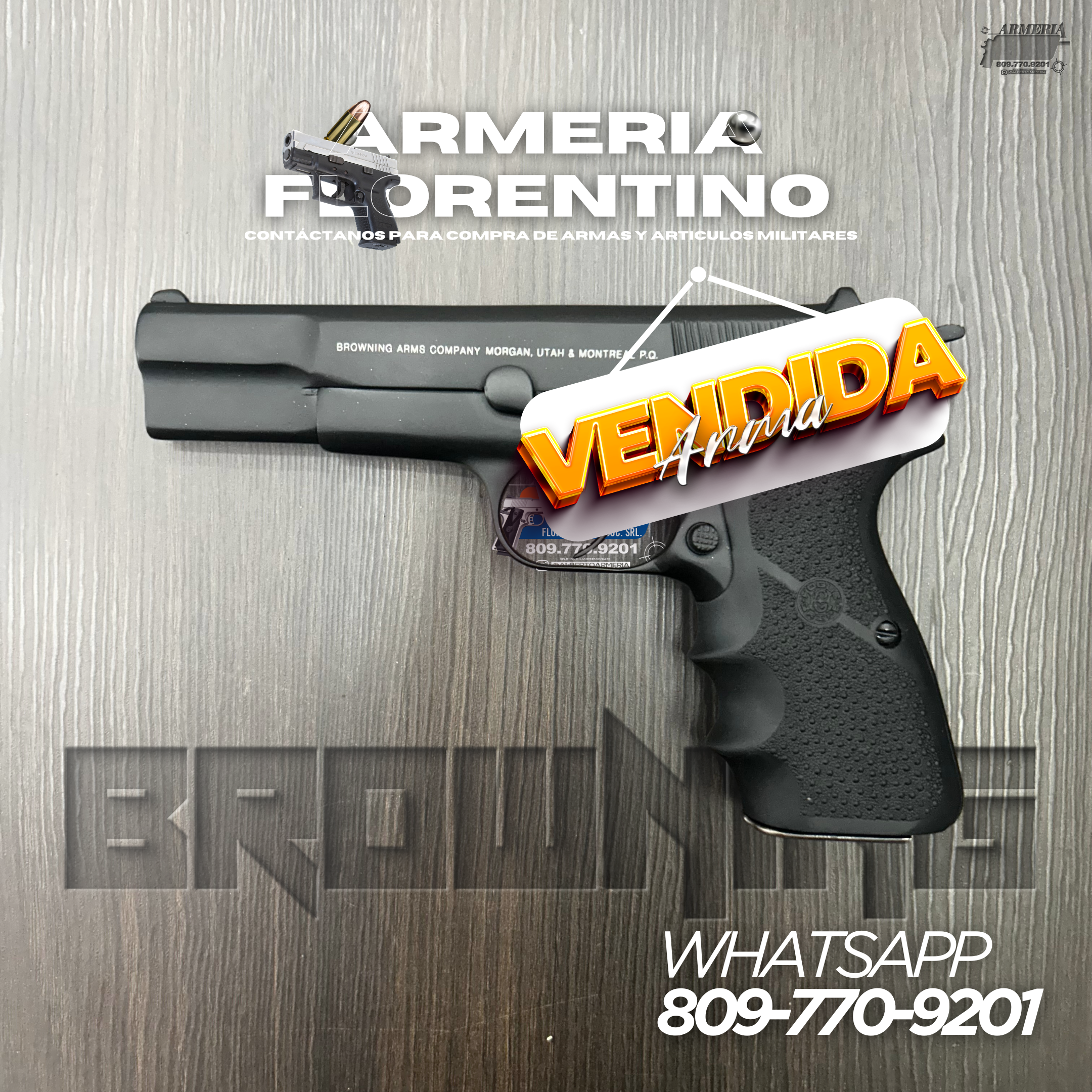 PISTOLA BROWNING, MODELO HI-POWER, CALIBRE 9MM, CAPSULAS: 13 + 1