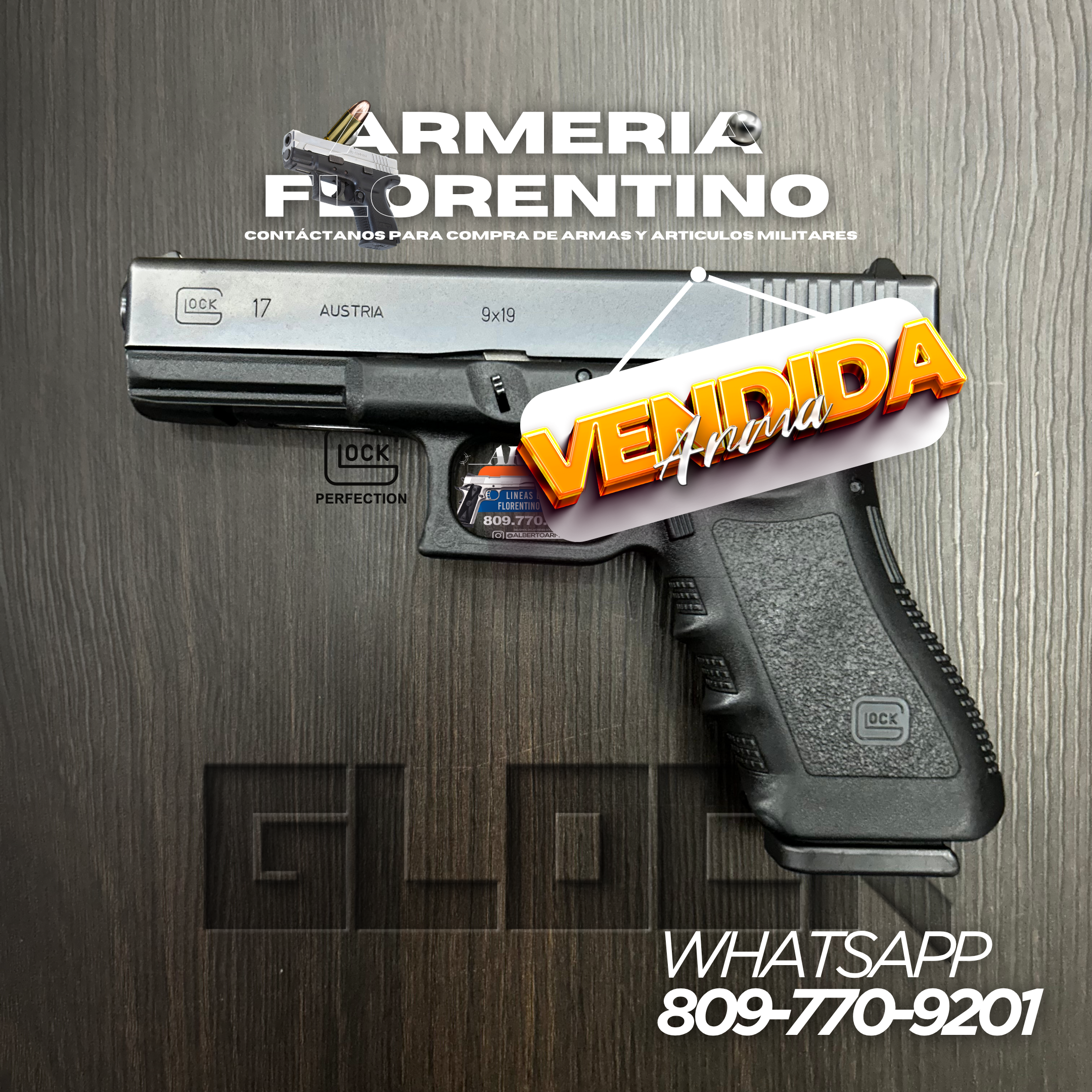 PISTOLA GLOCK, MODELO 17, CALIBRE 9MM, CAPSULAS: 17 + 1