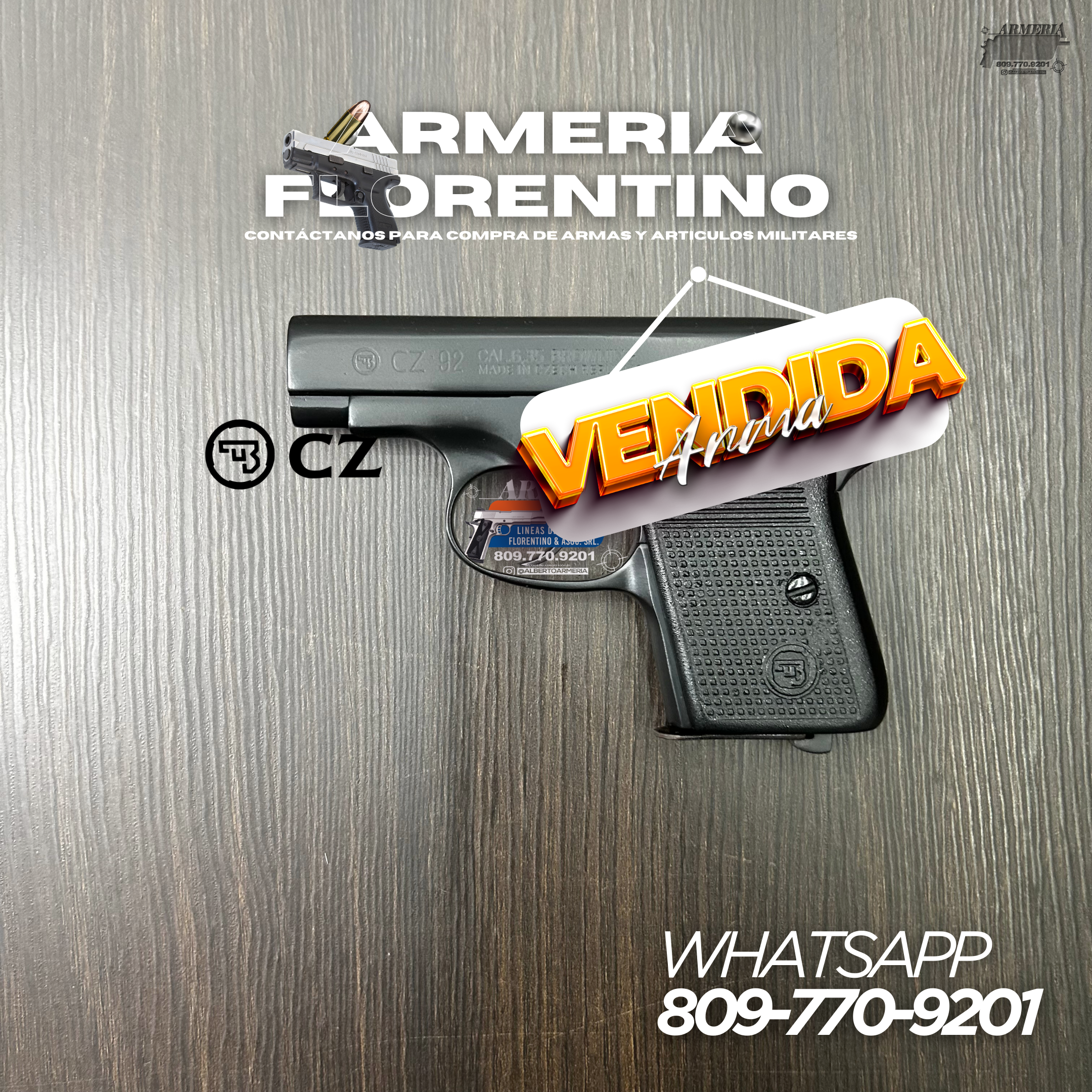 PISTOLA BROWNING, MODELO CZ 92, CALIBRE 6.25MM, CAPSULAS 8 + 1