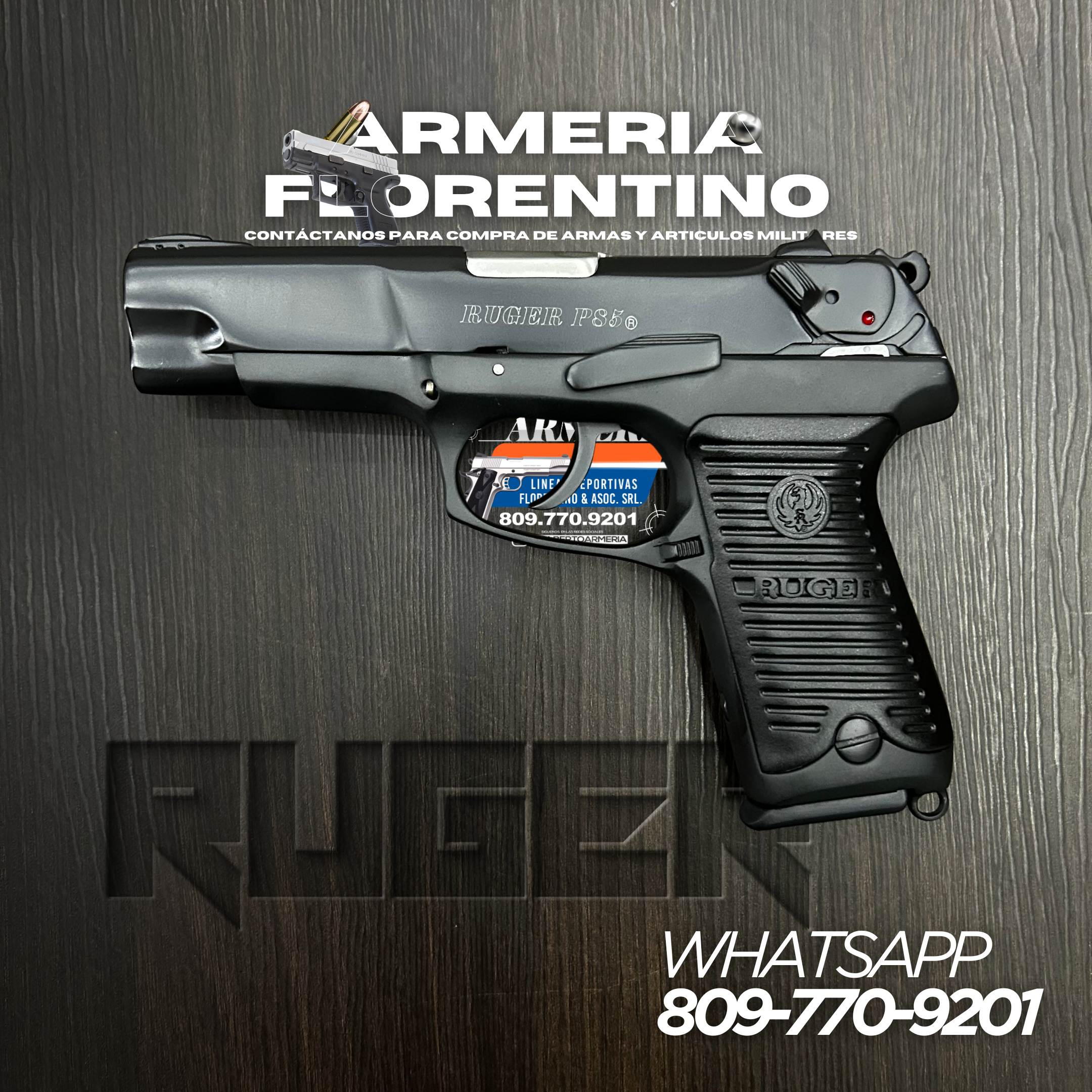 PISTOLA RUGER, MODELO P85, CALIBRE 9MM, CAPSULAS: 15 + 1