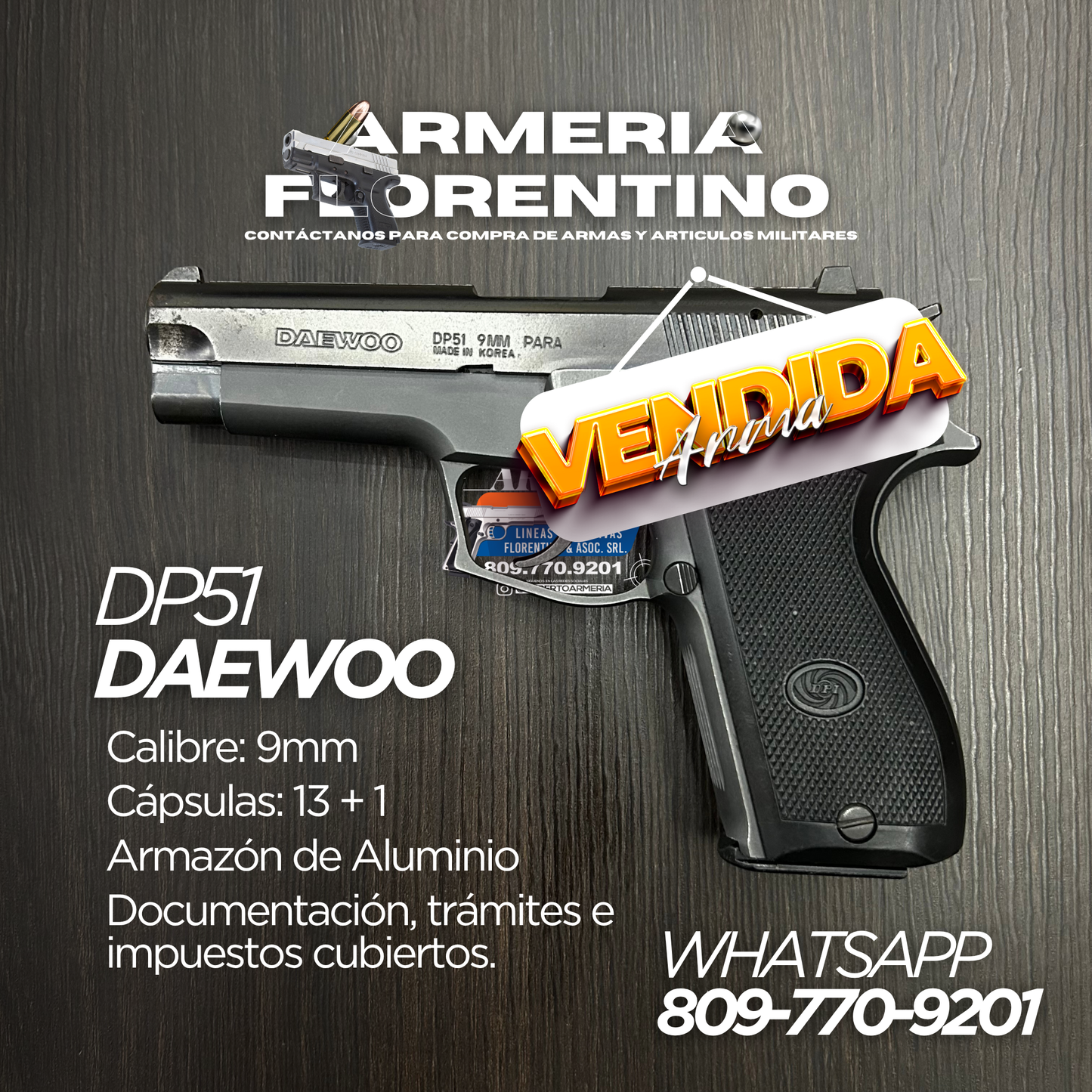 PISTOLA DAEWOO, MODELO DP51 (K5), CALIBRE 9MM, CAPSULAS: 13 + 1