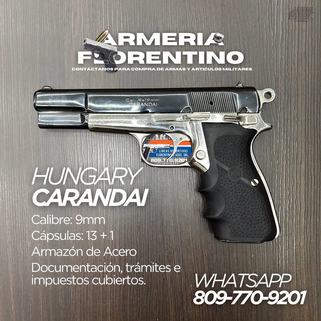 PISTOLA CARANDAI HUNGARY, CALIBRE 9MM, CAPSULAS: 13 + 1