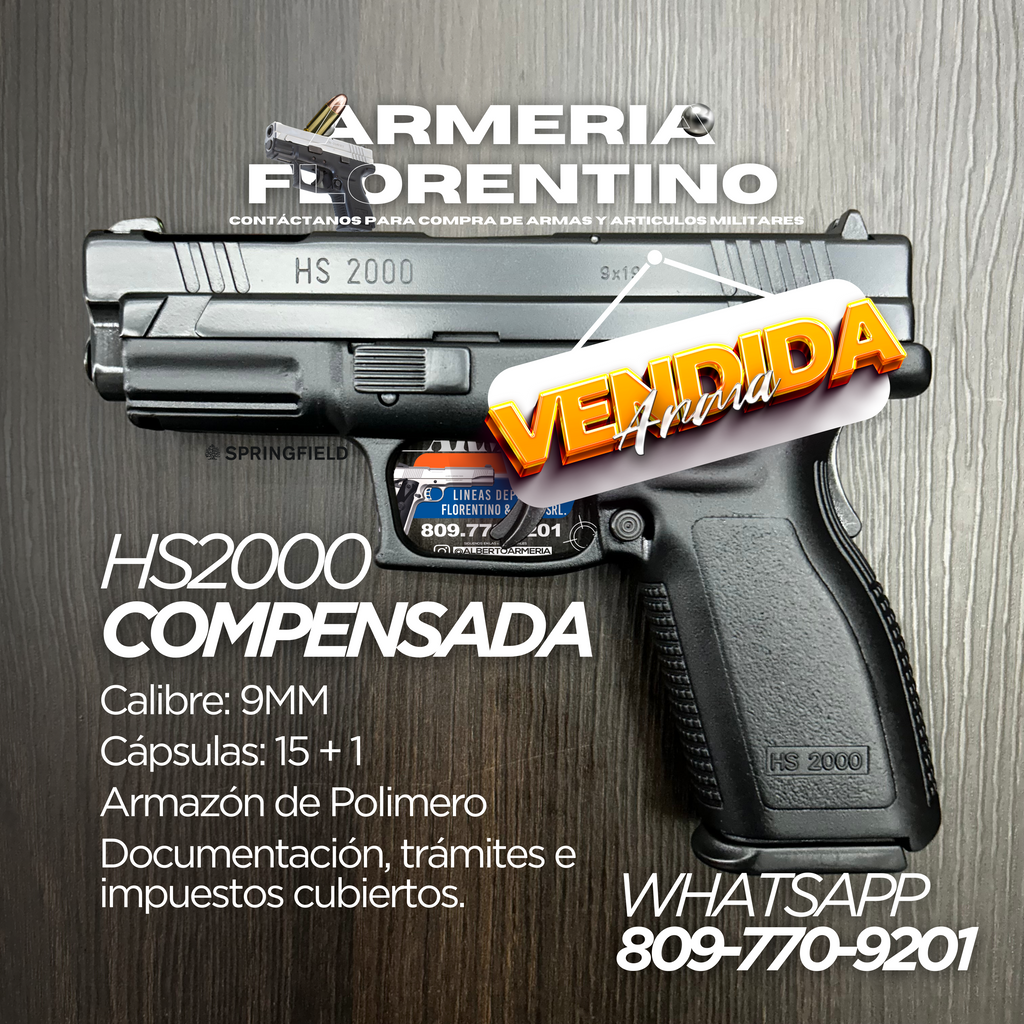 PISTOLA SPRINGFIELD, MODELO HS2000 COMPENSADA, CALIBRE 9MM, CAPSULAS: 16 + 1