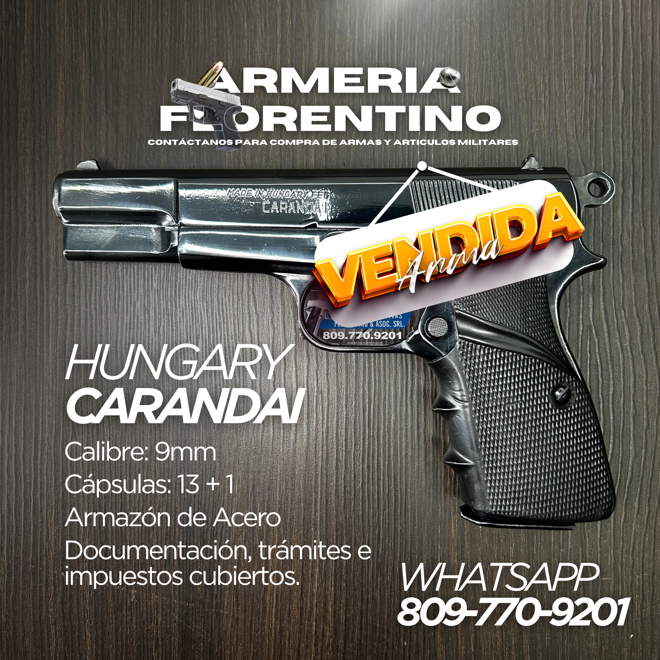 PISTOLA CARANDAI, MODELO 9MM, CAPSULAS: 13 + 1