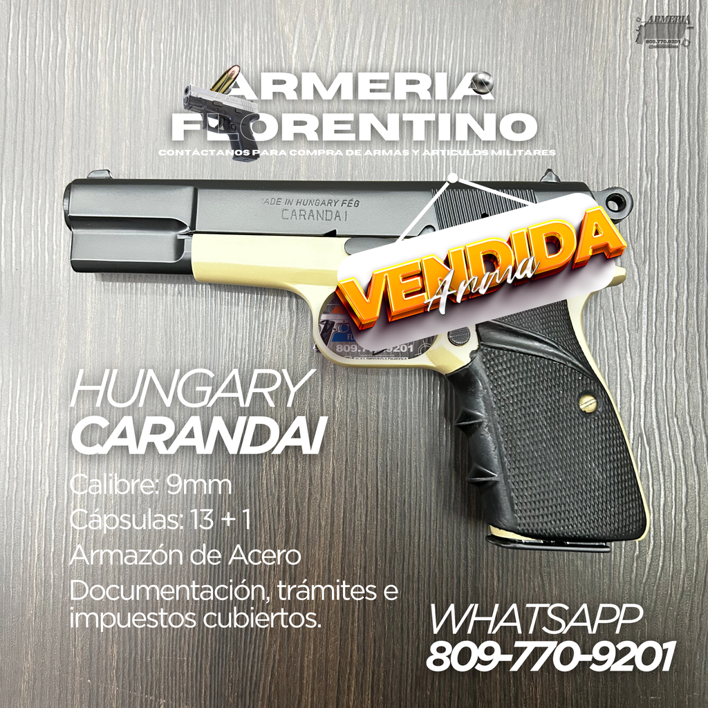 PISTOLA CARANDAI HUNGARY, CALIBRE 9MM, CAPSULAS: 13 + 1