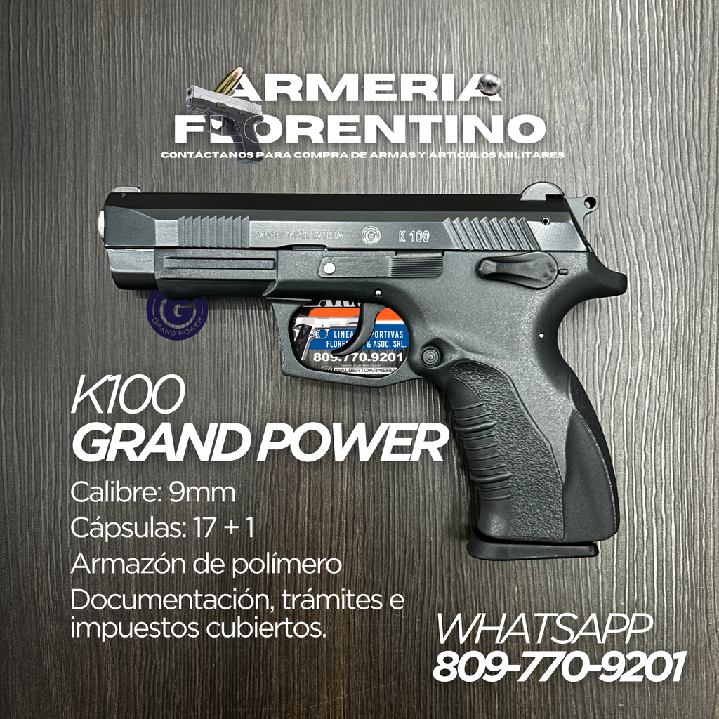 PISTOLA GRAND POWER, MODELO K100, CALIBRE 9MM, CAPSULAS: 17 + 1