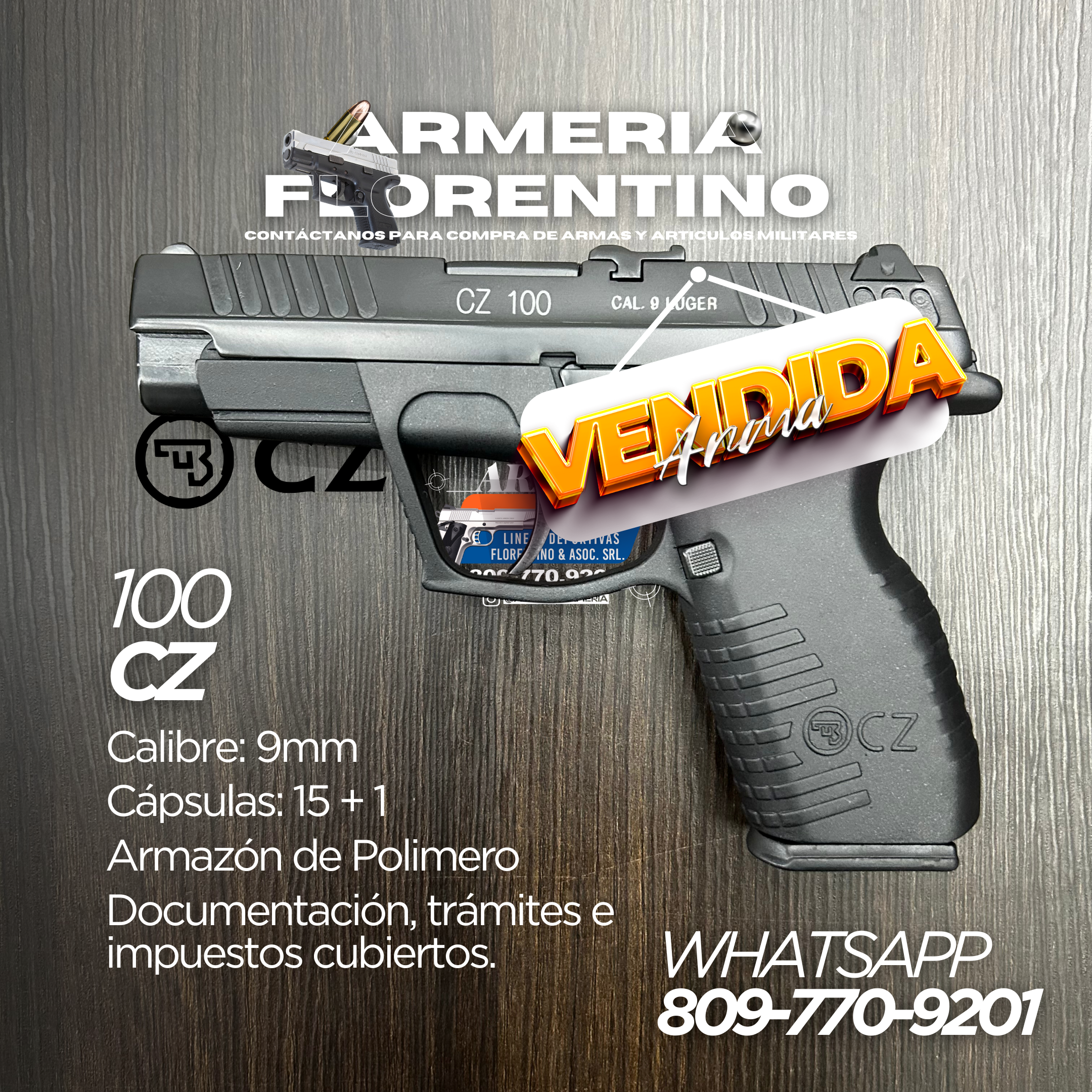 PISTOLA CZ, MODELO 100, CALIBRE 9MM, CAPSULAS: 15 + 1